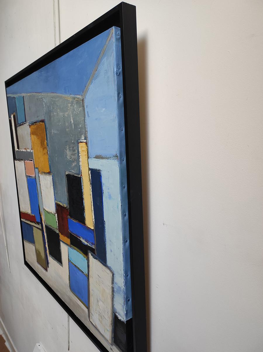 Essence creative, Studio A abstrait et géométrique, Multicolore, Contemporary Oil - Gris Still-Life Painting par SOPHIE DUMONT