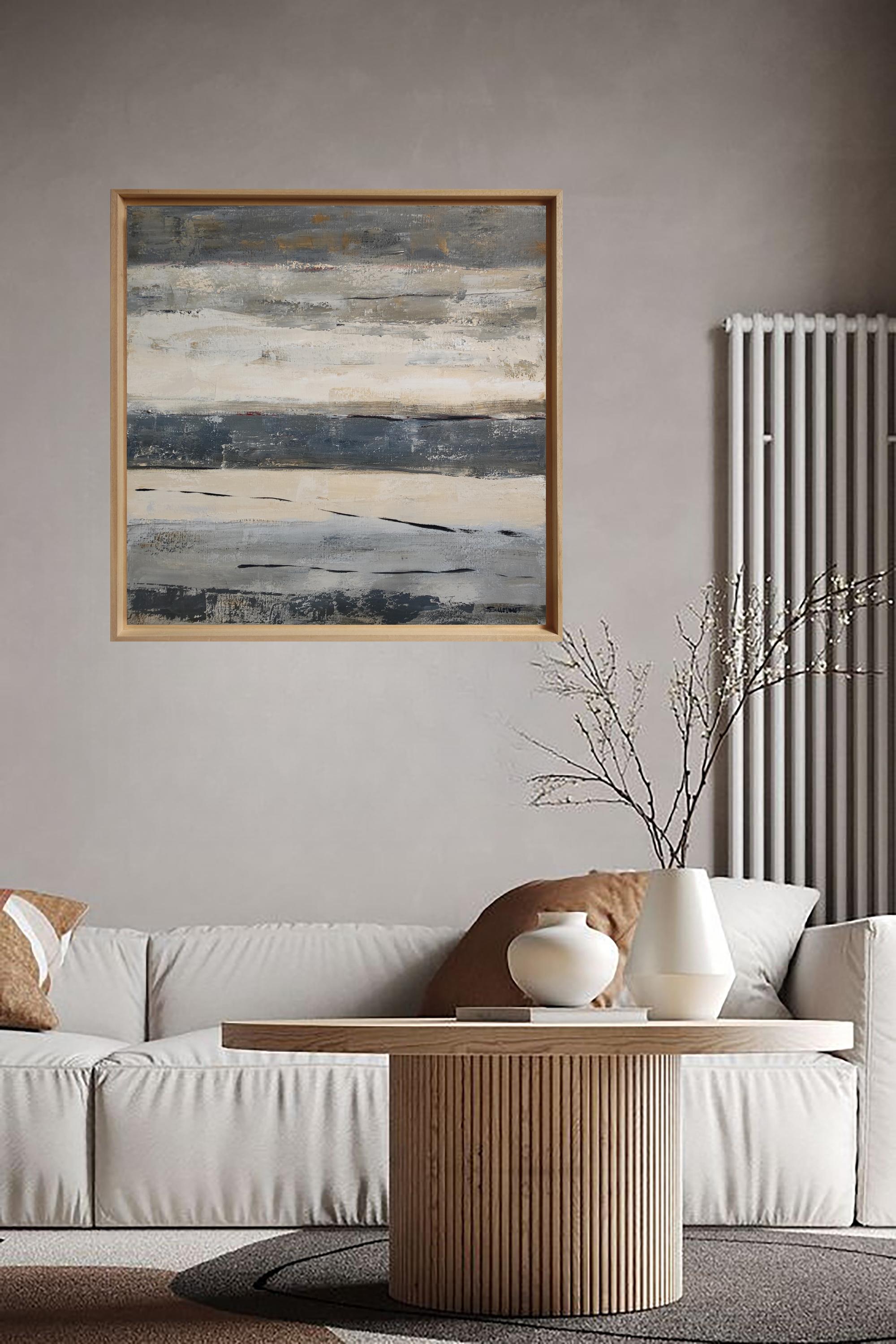 Evanescent light, Abstract Seascape Oil Painting on Linen, Neutral Tones, 2024 For Sale 7