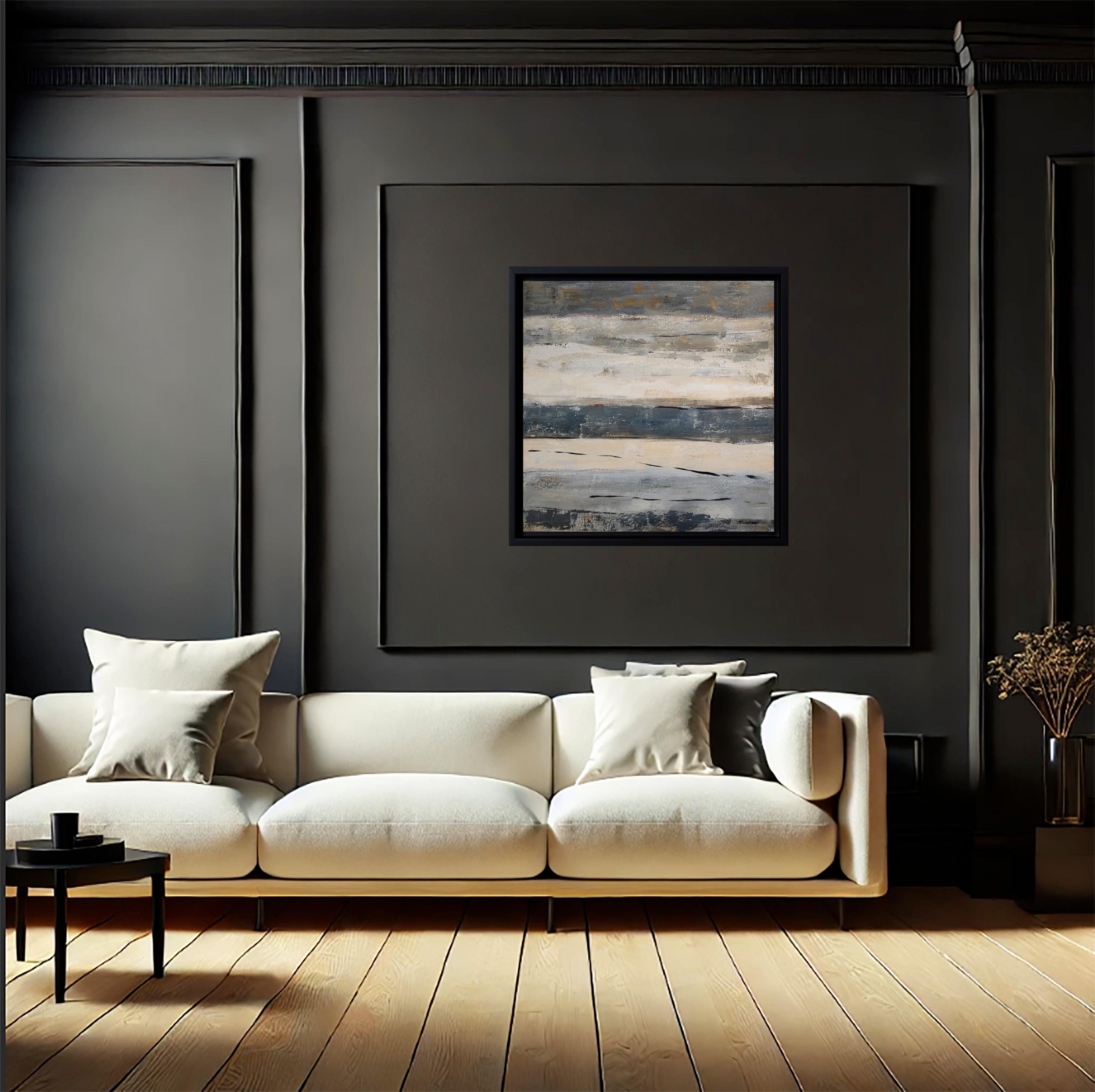Evanescent light, Abstract Seascape Oil Painting on Linen, Neutral Tones, 2024 For Sale 8