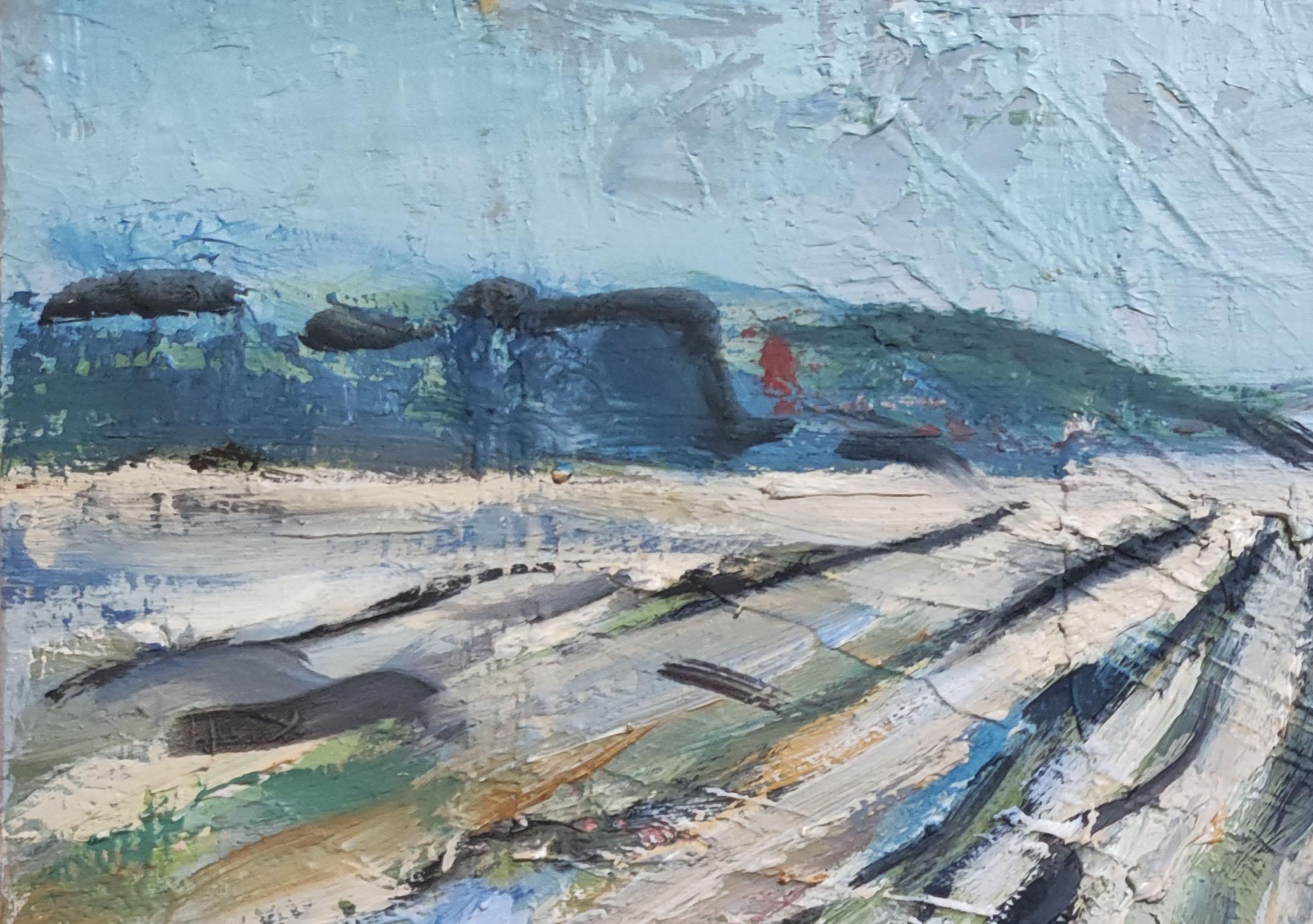 Evasion,  paysage abstrait,  champs, huile sur toile, bleu, expressionnisme 1