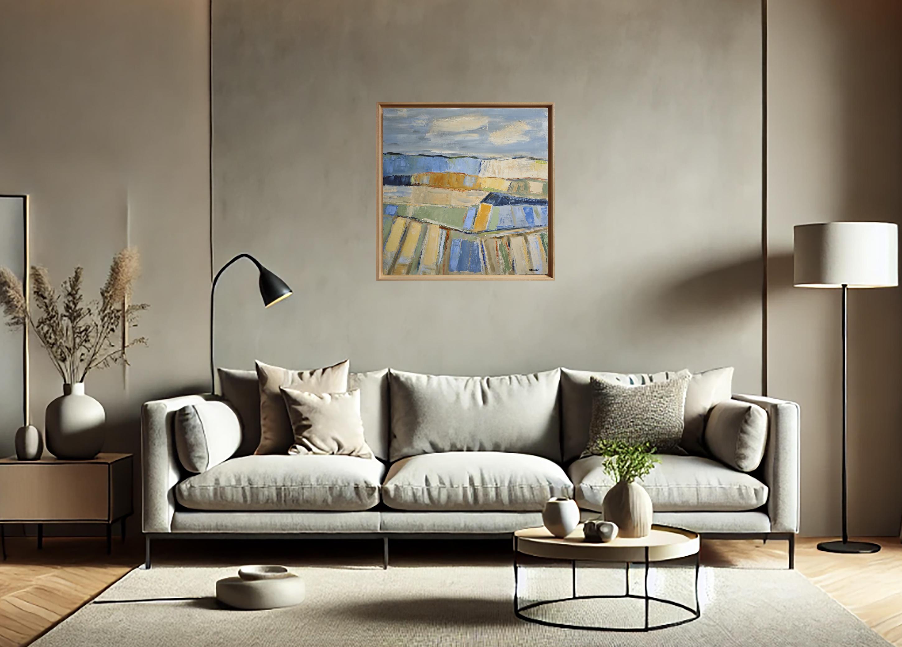 Eveil des collines, Paesaggio astratto, olio su tela, Composizione espressionista - Landscape Painting Grigio di SOPHIE DUMONT