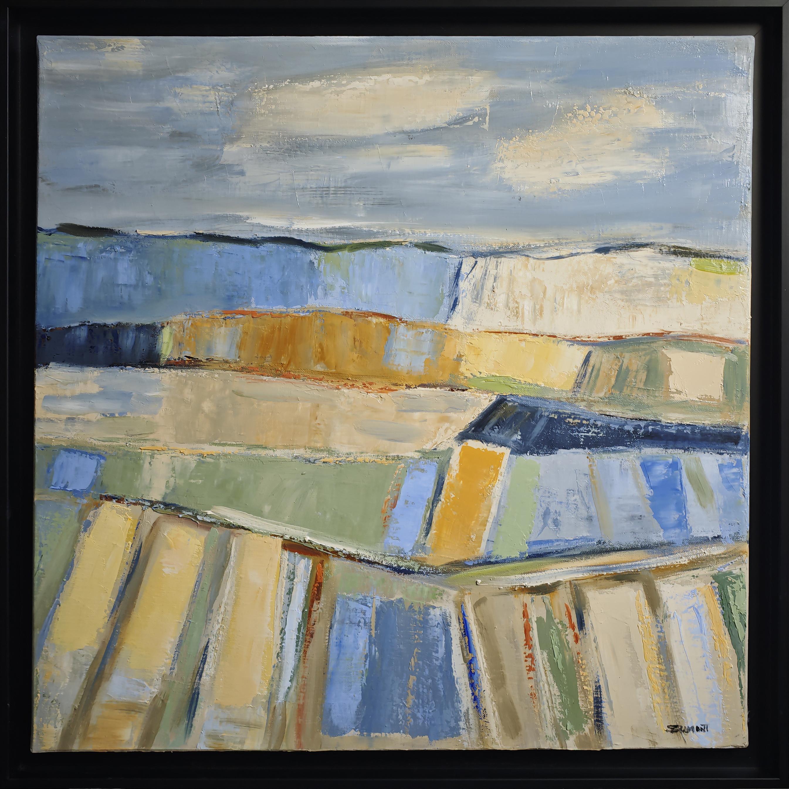 Landscape Painting di SOPHIE DUMONT - Eveil des collines, Paesaggio astratto, olio su tela, Composizione espressionista