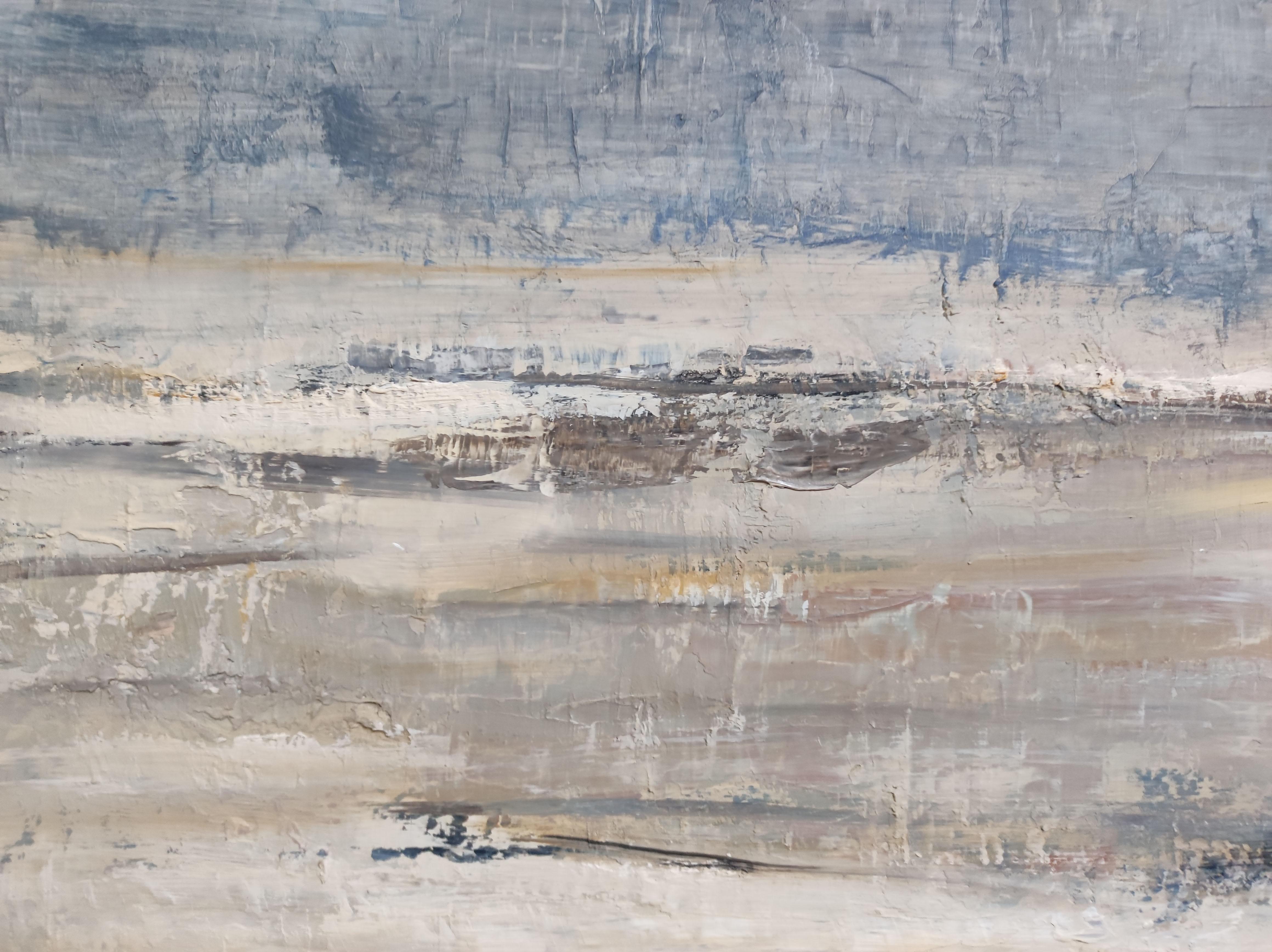 Lumieres du soir, Paesaggio astratto blu, Olio su tela, Minimalismo, Francese - Painting di SOPHIE DUMONT