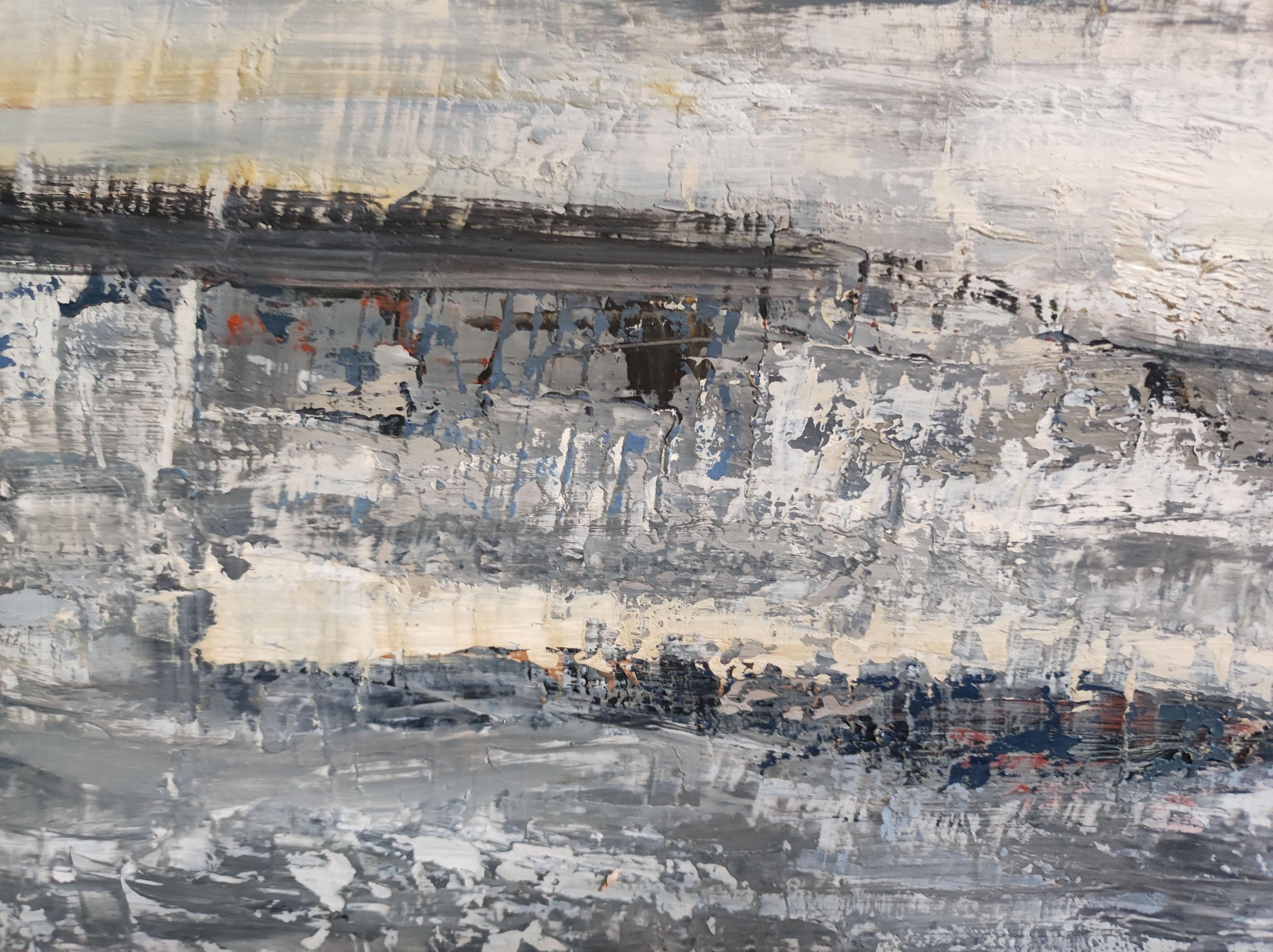 lumieres du soir, paysage abstrait, huile sur toile 95 x 124 cm - Abstract Expressionist Painting by SOPHIE DUMONT