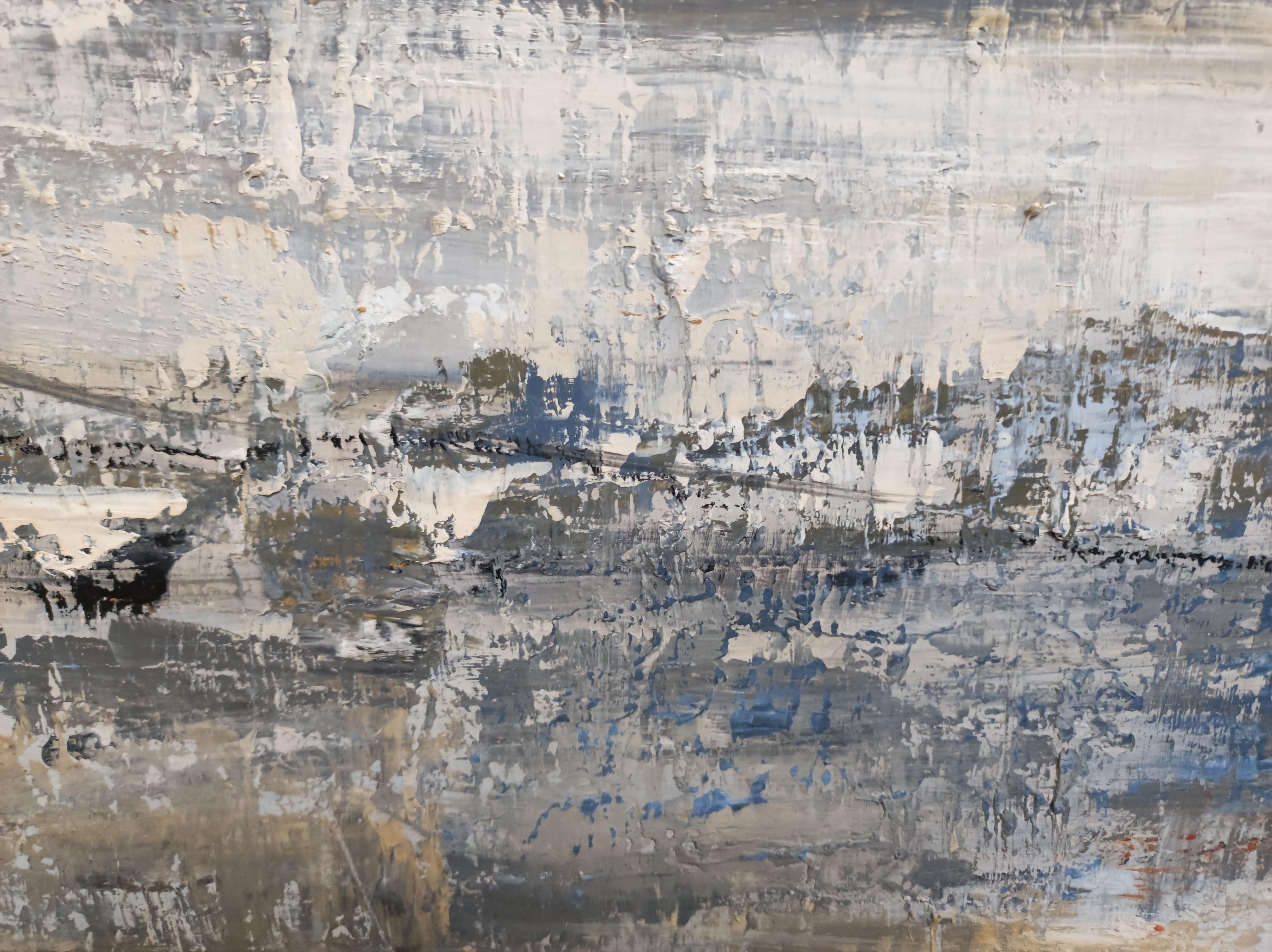 lumieres du soir, paysage abstrait, huile sur toile 95 x 124 cm For Sale 4