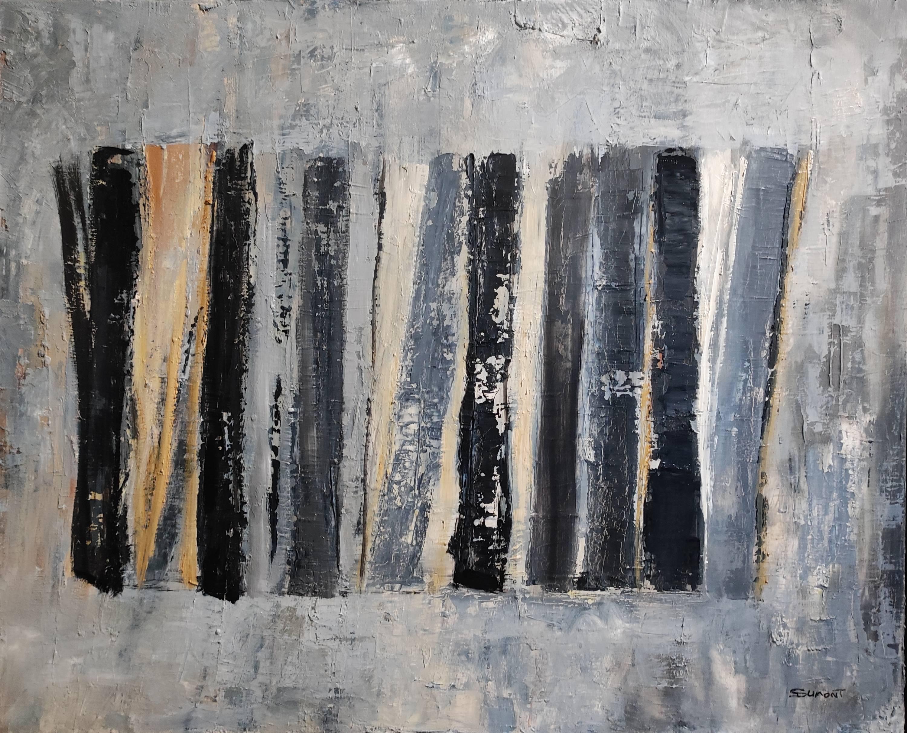 Exlibris, abstrakte blaue und schwarze, Bibliotheksserie, Öl  Expressionismus – Painting von SOPHIE DUMONT