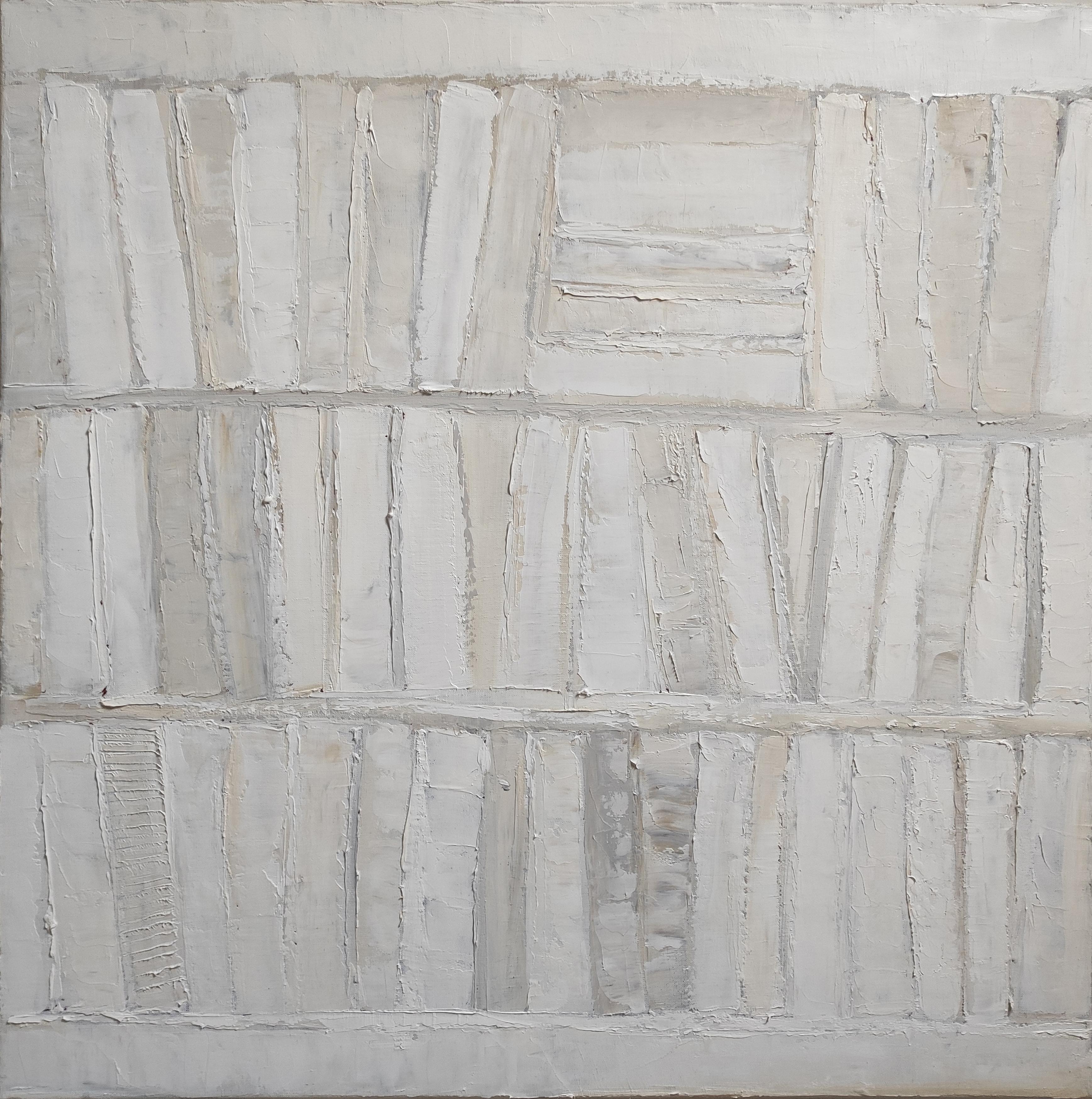 Esplorazione, Bianco astratto, Olio, Monocromo, Contemporaneo, Anno 2024, Moderno - Still-Life Painting Grigio di SOPHIE DUMONT