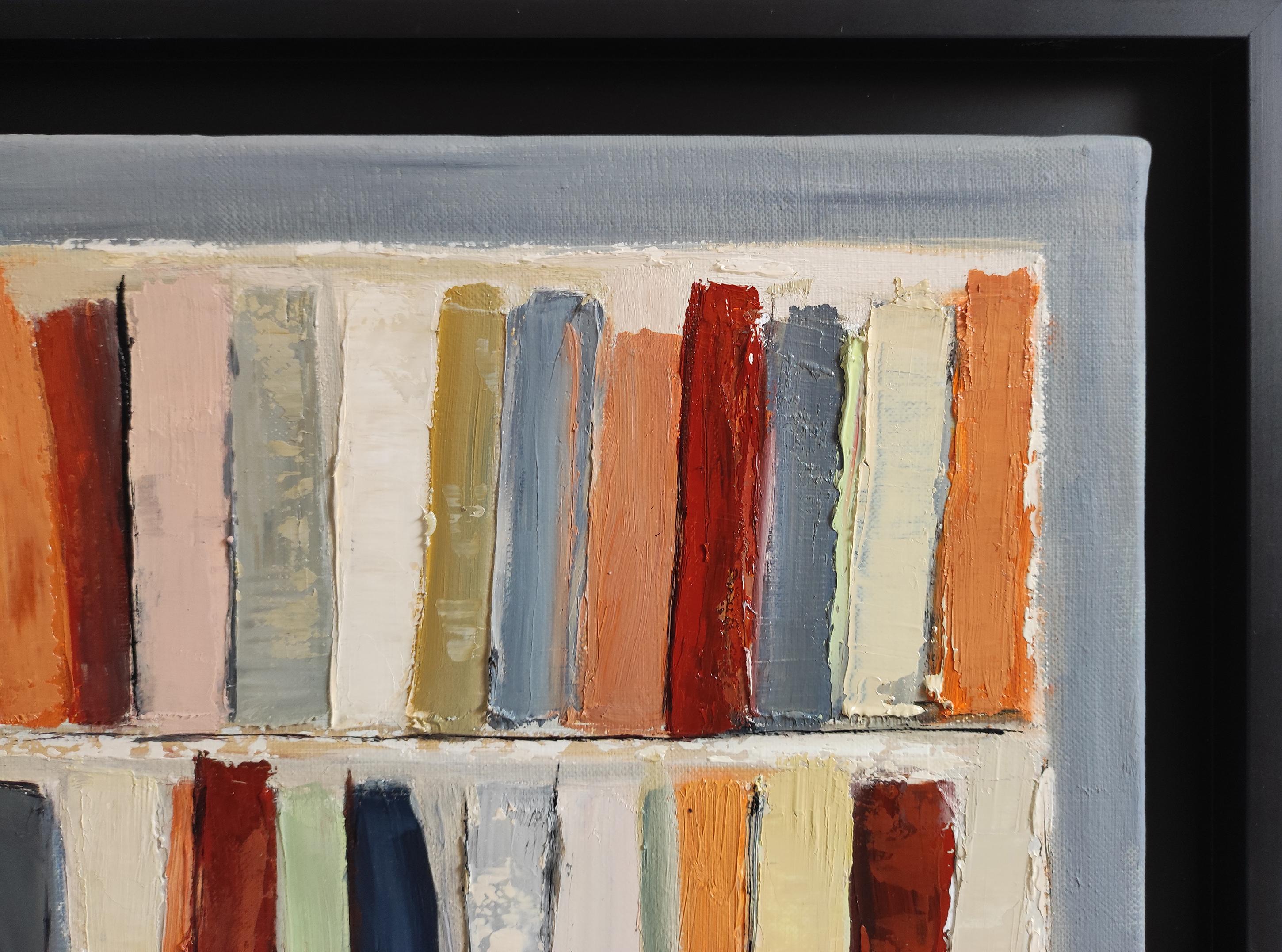 Sophie DUMONT, come artista, eccelle nella padronanza del materiale e nella stratificazione sulla tela, una tecnica che le permette di creare opere ricche di texture e profondità. Quando sceglie la biblioteca come soggetto, aggiunge una dimensione