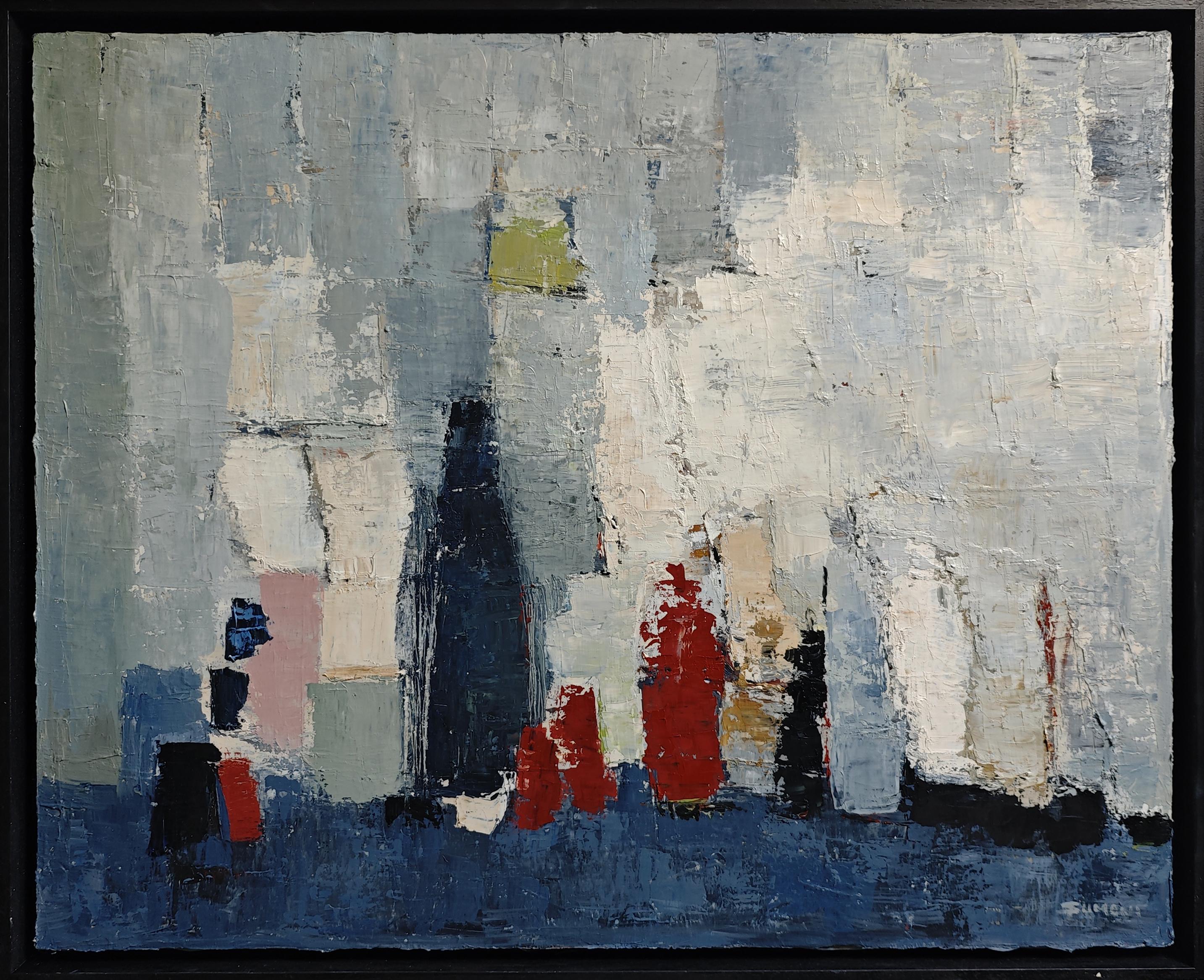 Still-Life Painting di SOPHIE DUMONT - Farandole, Natura morta astratta, Espressionismo, Olio su tela, Blu, Texturizzato