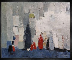 Farandole, abstract still life, expressionism, oil on canvas, blue, textured
