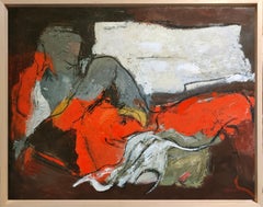 Felicité, Nu abstrait, Contemporain, Huile sur toile, Rouge, Expressionnisme