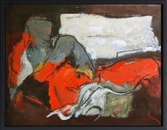 Felicité, Nu abstrait, Contemporain, Huile sur toile, Rouge, Expressionnisme