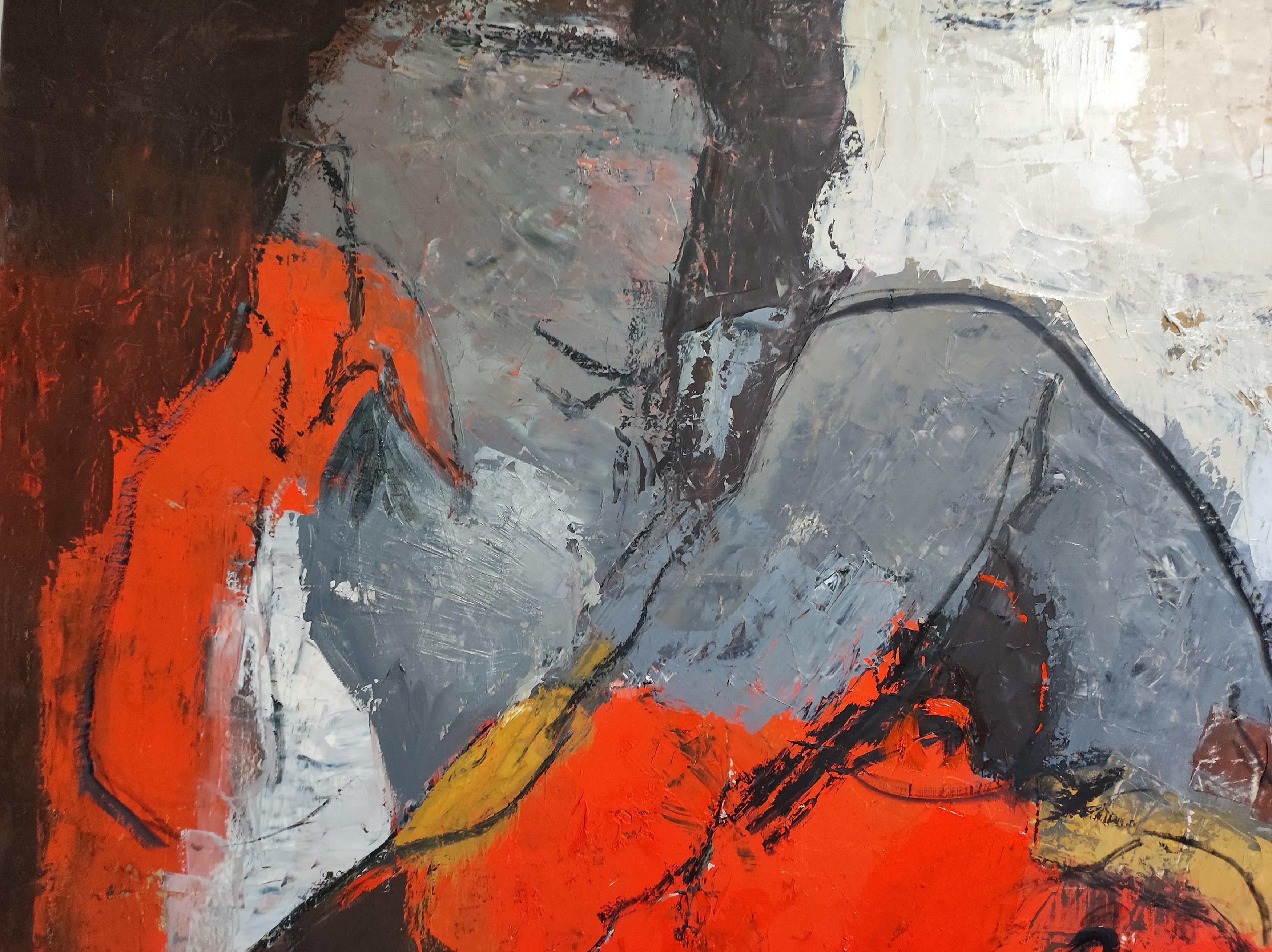 Felicité, abstract nude, contemporary, oil on canvas, red, expressionism - Painting by SOPHIE DUMONT