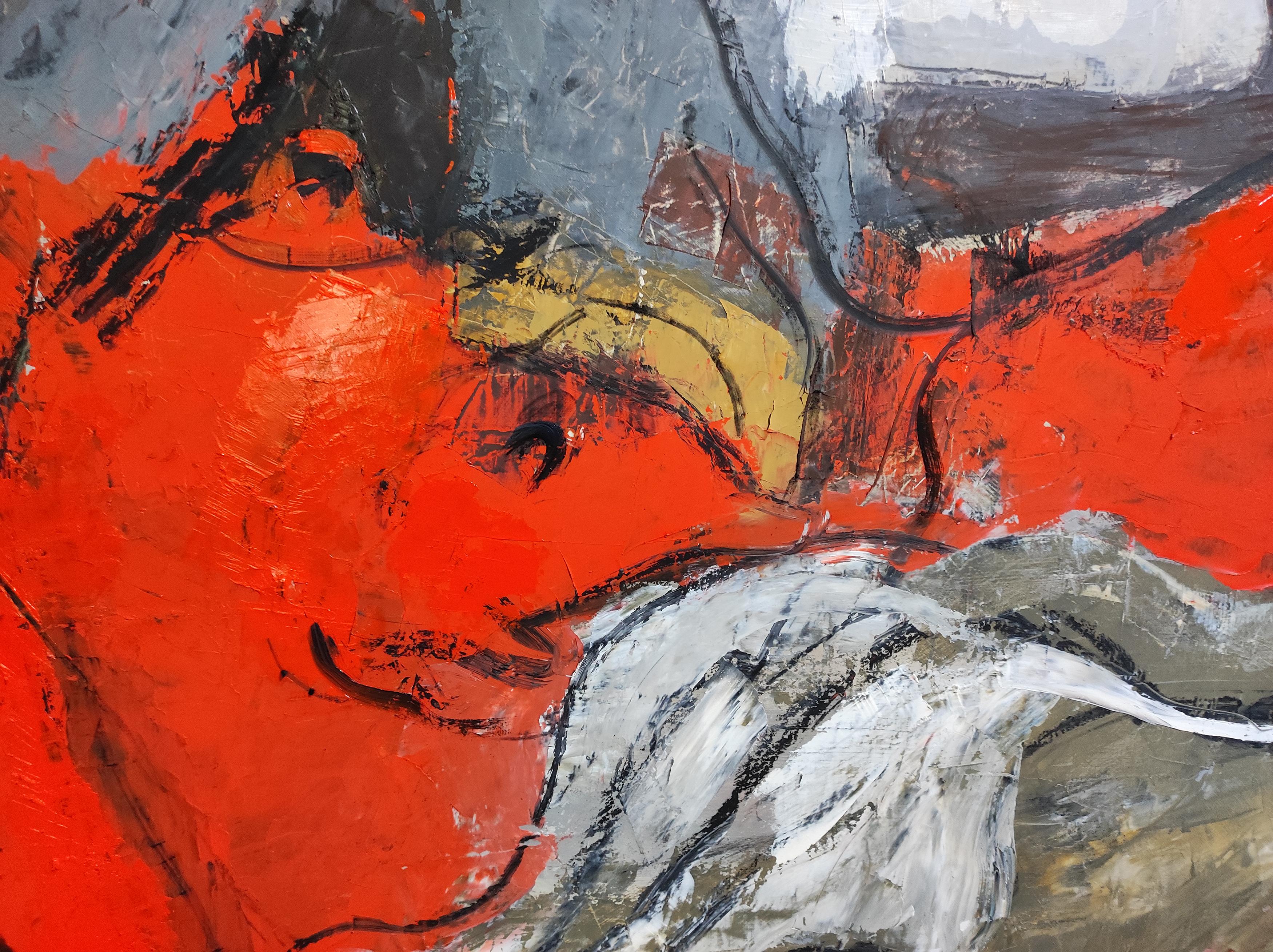 Felicité, nu abstrait, contemporain, huile sur toile, rouge, expressionnisme - Contemporain Painting par SOPHIE DUMONT