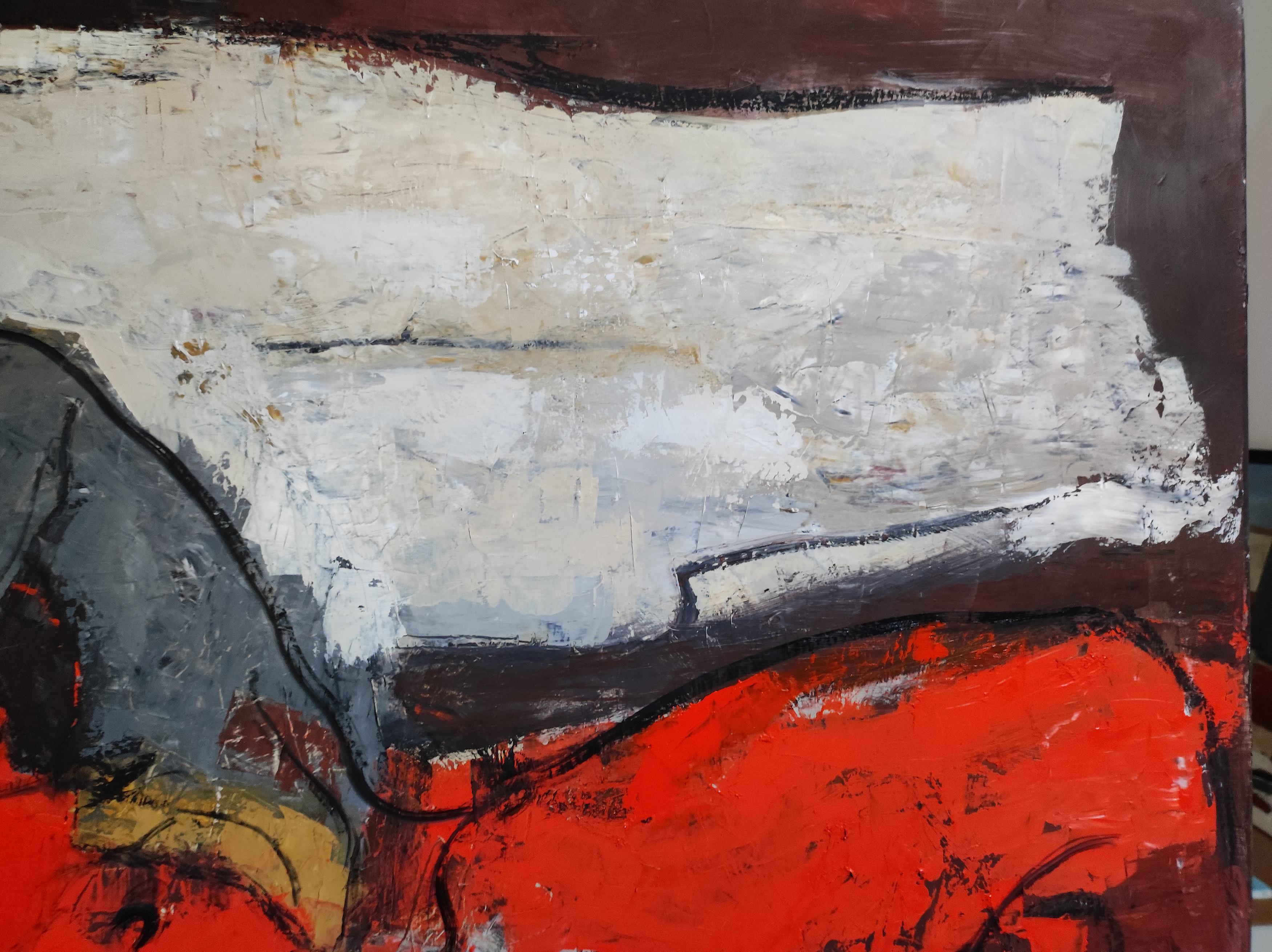 Felicité, nu abstrait, contemporain, huile sur toile, rouge, expressionnisme - Marron Nude Painting par SOPHIE DUMONT