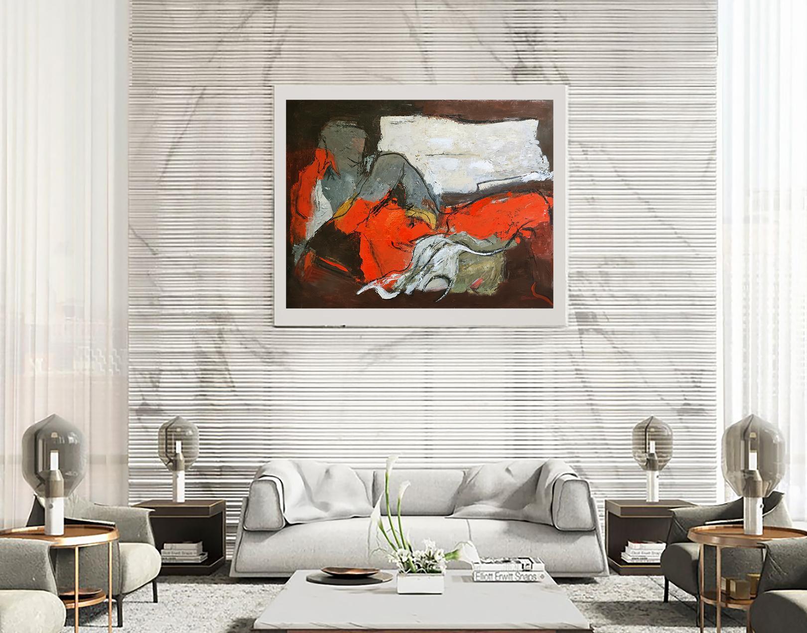 Felicité, Nudo astratto, Contemporaneo, Olio su tela, Rosso, Espressionismo in vendita 3