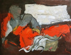 Felicité, abstrakter Akt, zeitgenössisch, Öl auf Leinwand, rot, Expressionismus