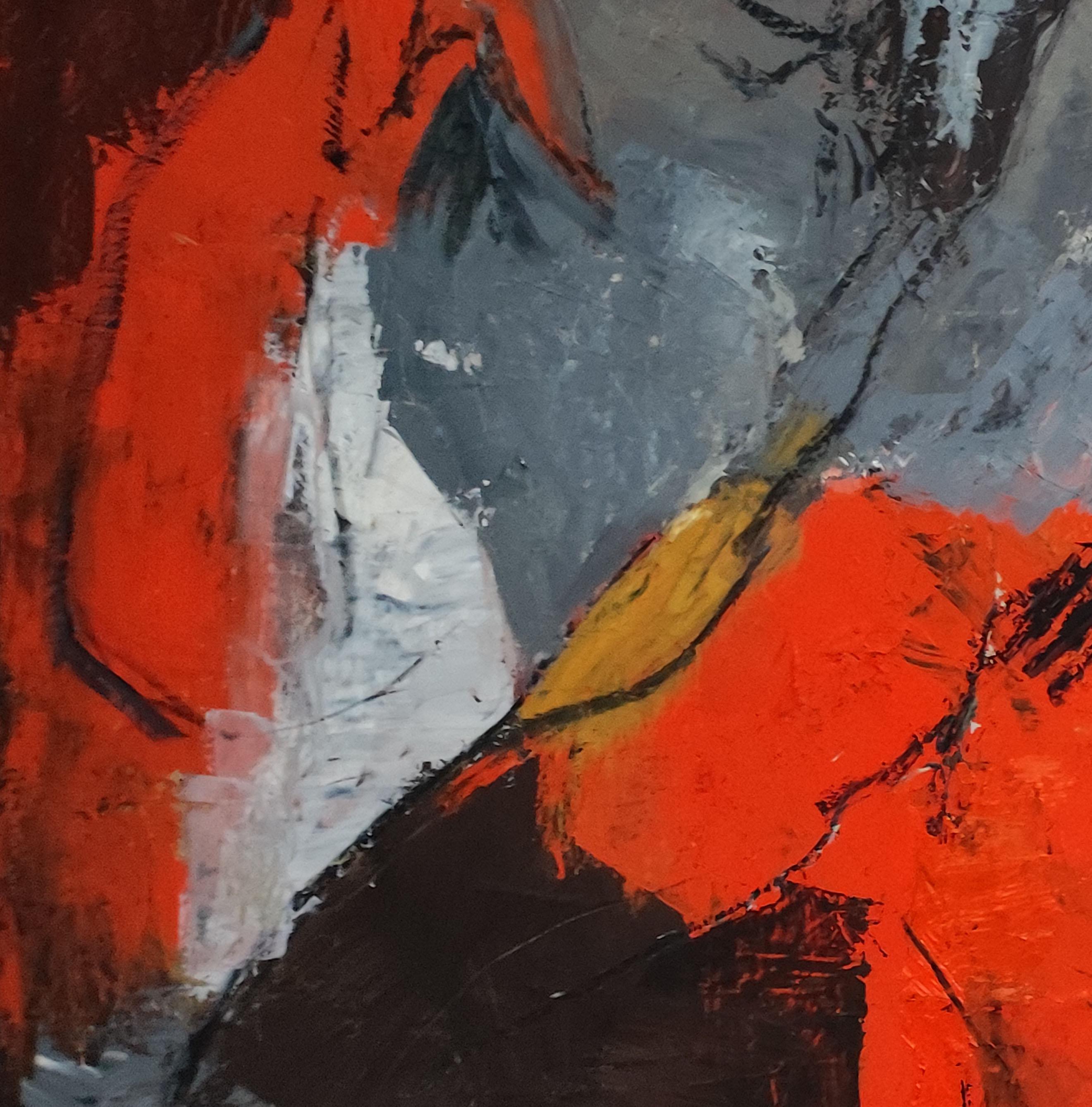 Felicité, nu abstrait, contemporain, huile sur toile, rouge, expressionnisme en vente 4