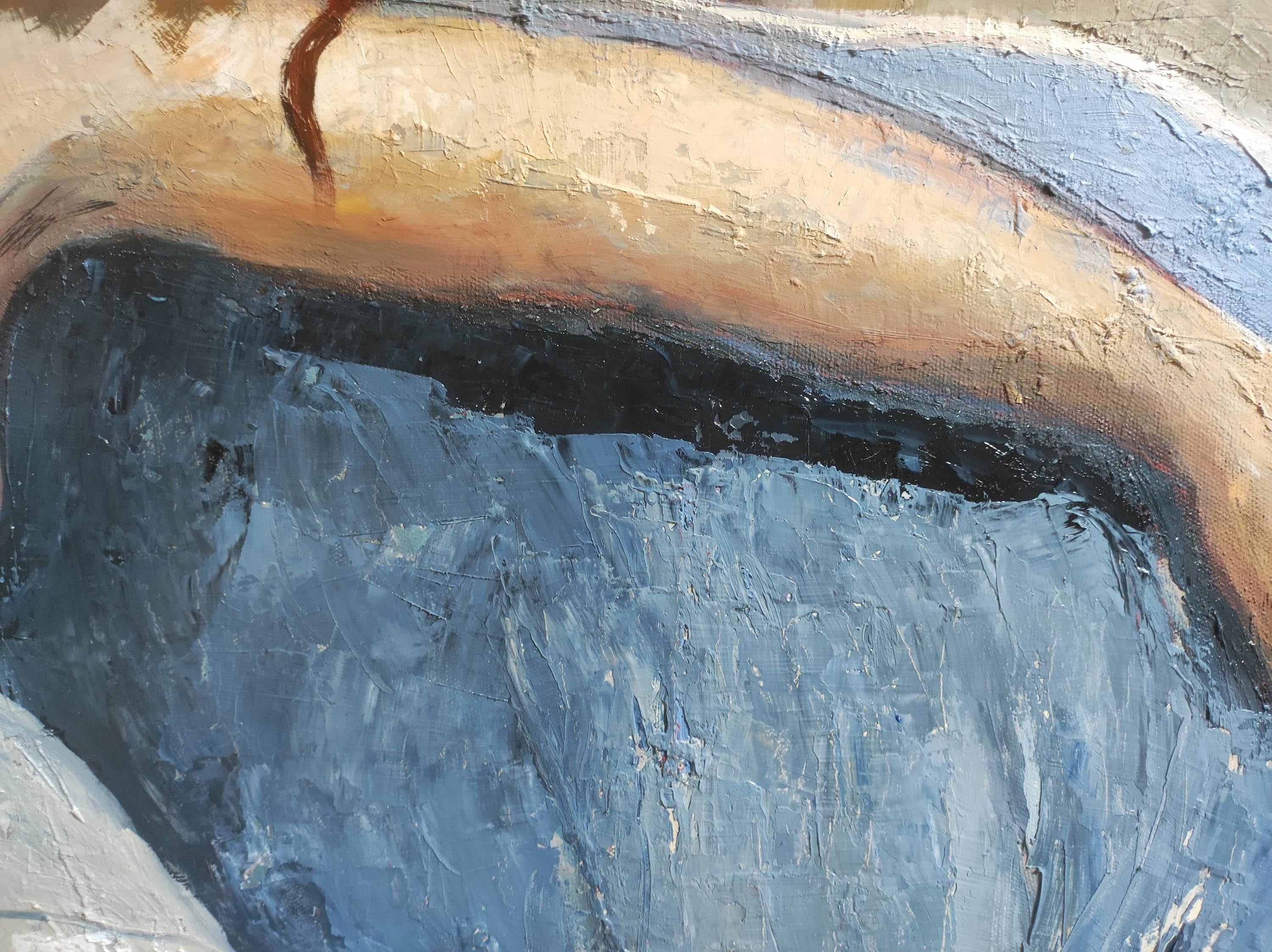 Femme nue bleue, huile sur toile, peinture figurative, contemporaine en vente 1