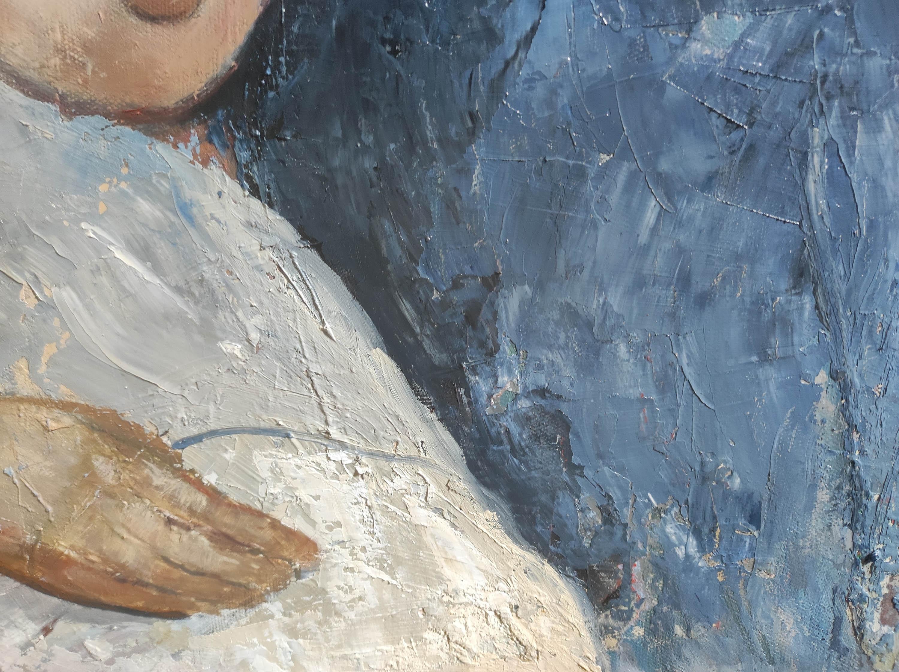 Femme nue bleue, huile sur toile, peinture figurative, contemporaine en vente 2