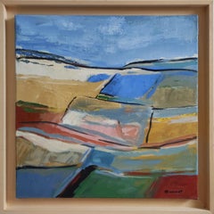 Festive Fields Abstract Landscape, Countryside, Contemporary, Oil, Modern French