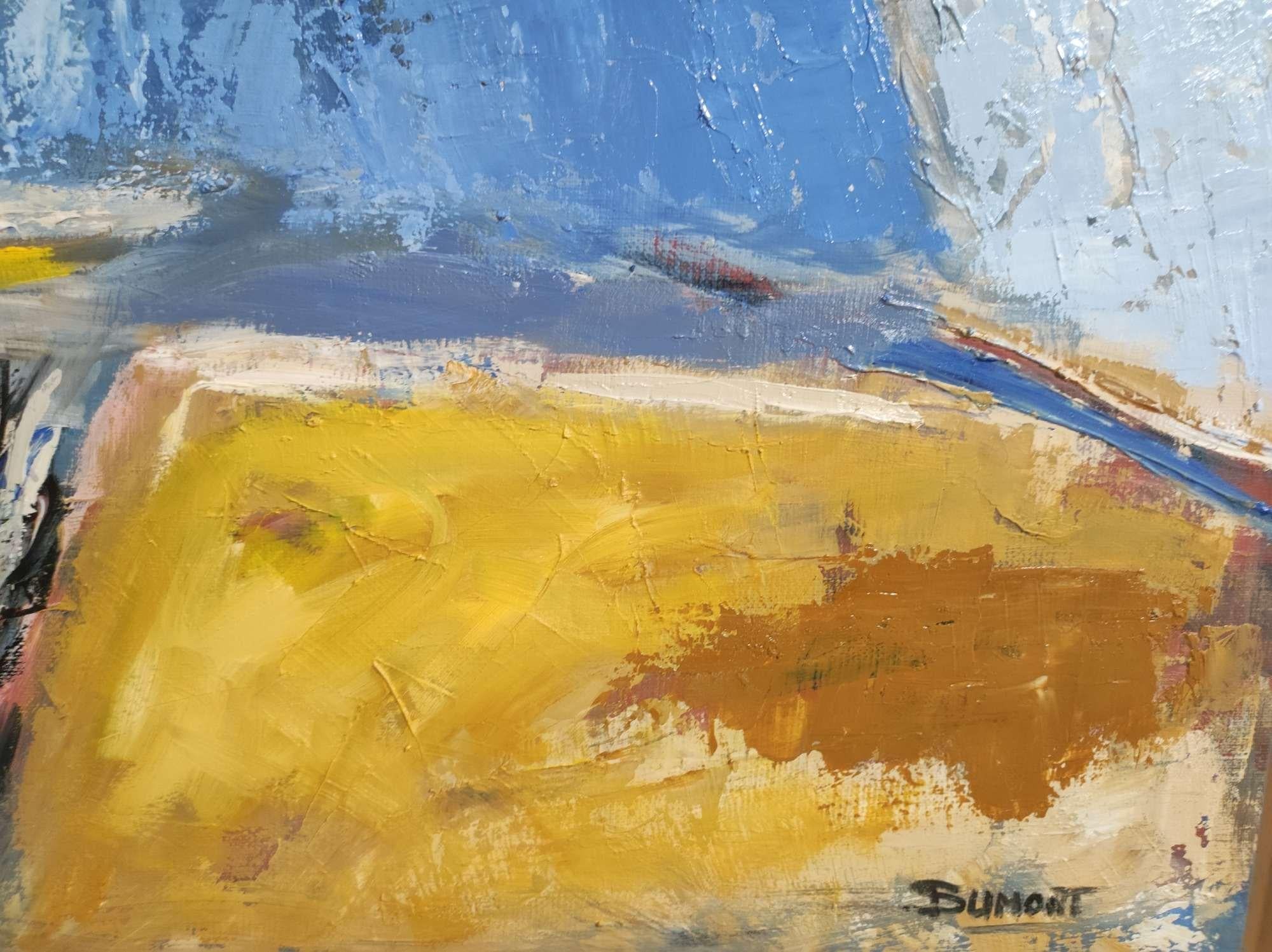 fields 8, countryside landscape, blue, yellow, abstract, expressionism, oil 1