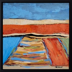  champs 9, paysage abstrait, expressionnisme, huile sur toile, campagne bleue