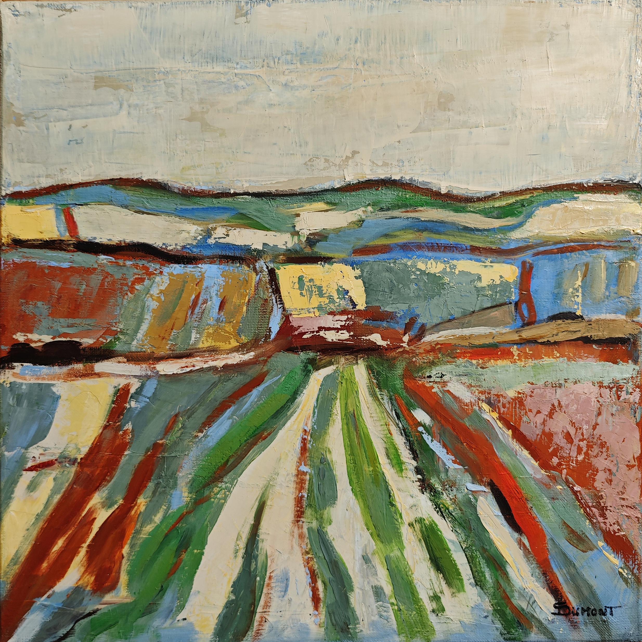 Fields in Motion– Original Textured Abstract landscape , Oil Paint, Contemporary - Painting by SOPHIE DUMONT