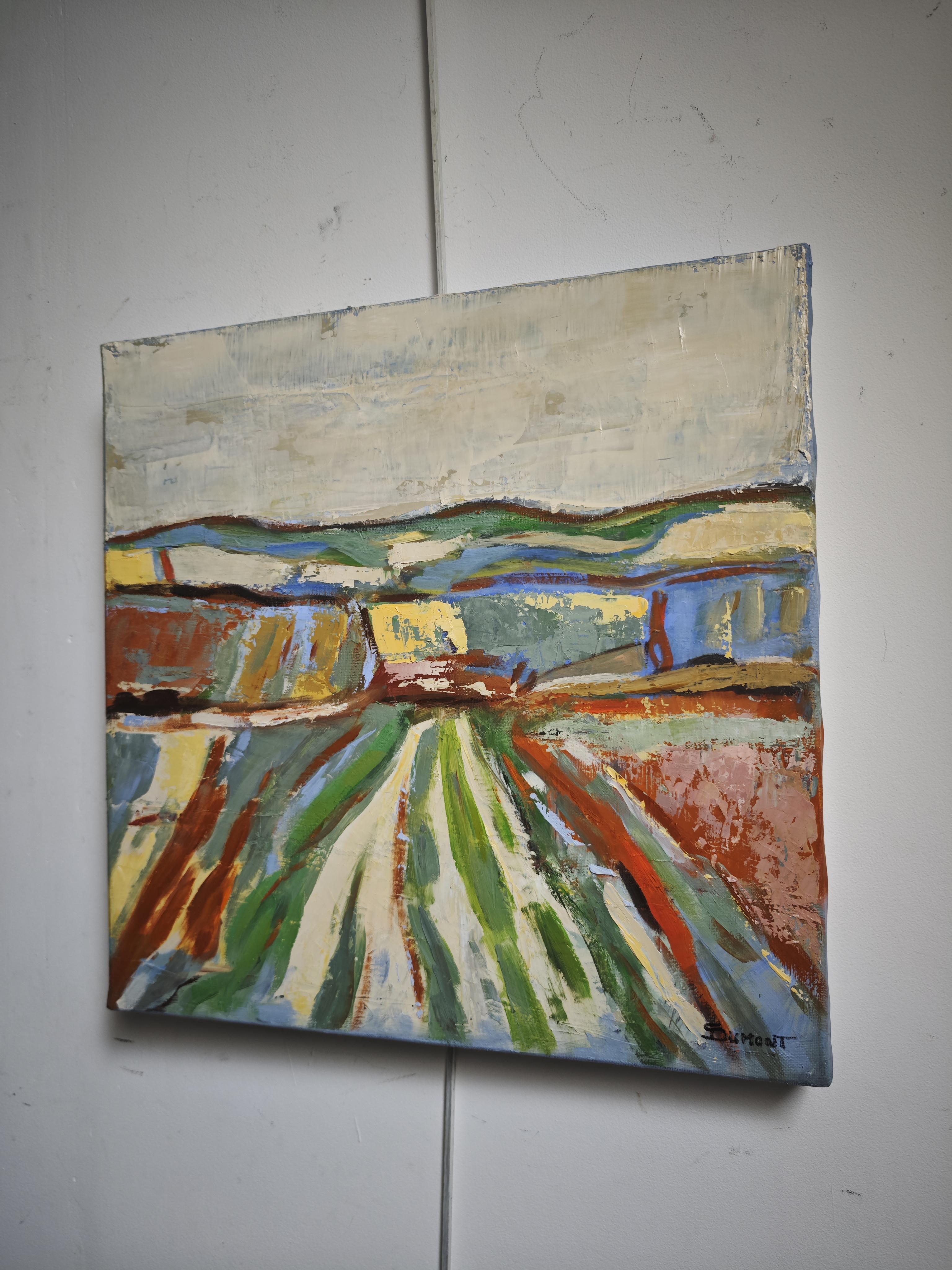 Fields in Motion- Original texturierte abstrakte Landschaft, Ölgemälde, Contemporary (Braun), Abstract Painting, von SOPHIE DUMONT