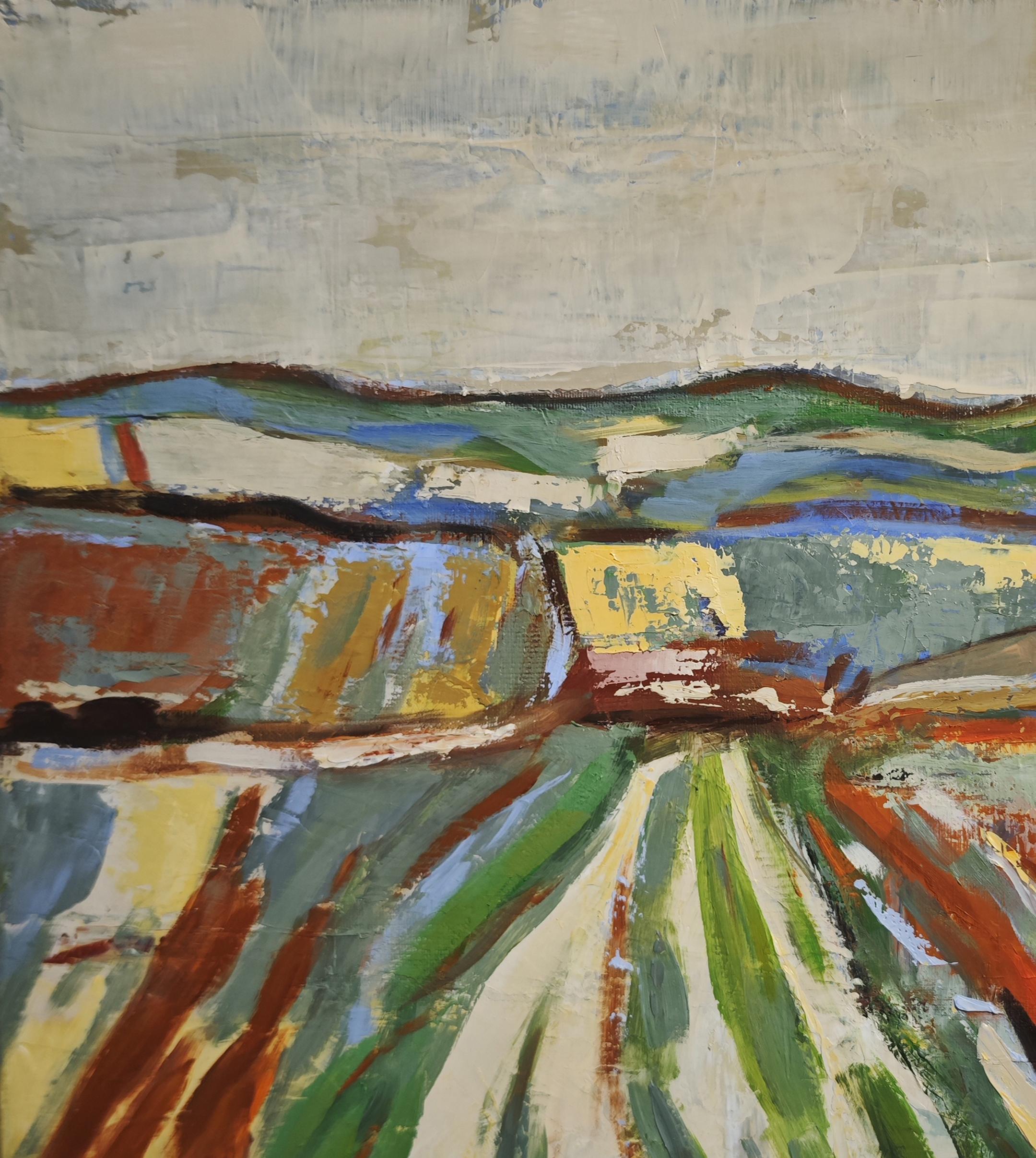 Fields in Motion- Original texturierte abstrakte Landschaft, Ölgemälde, Contemporary im Angebot 1