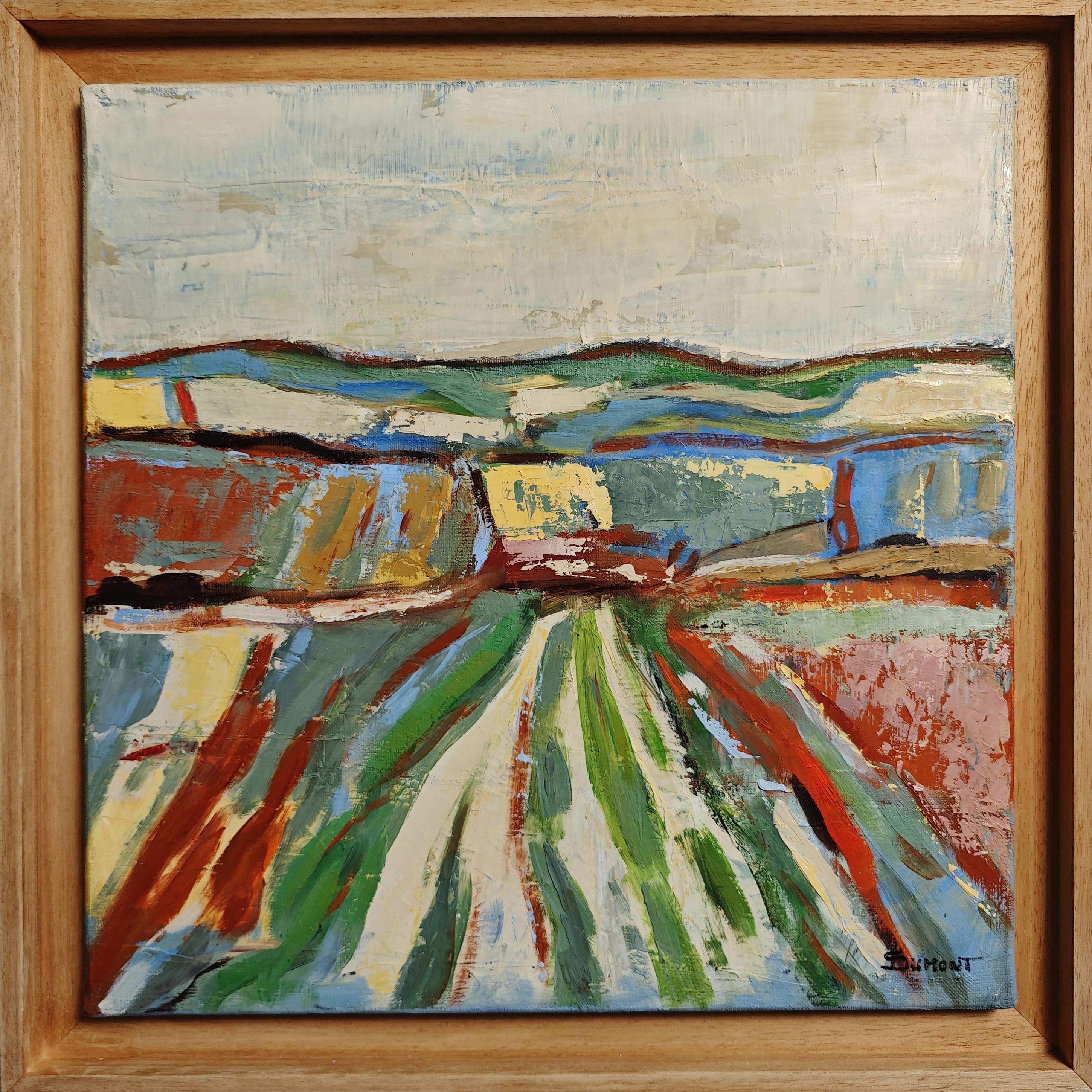 Champs en mouvement - Paysage abstrait texturé original, peinture à l'huile, contemporain