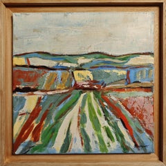 Campi in movimento - Paesaggio astratto originale con texture, pittura a olio, contemporaneo