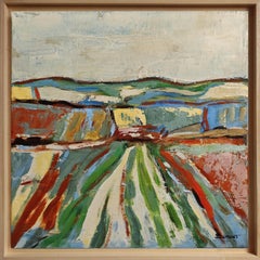 Champs en mouvement - Paysage abstrait texturé original, peinture à l'huile, contemporain