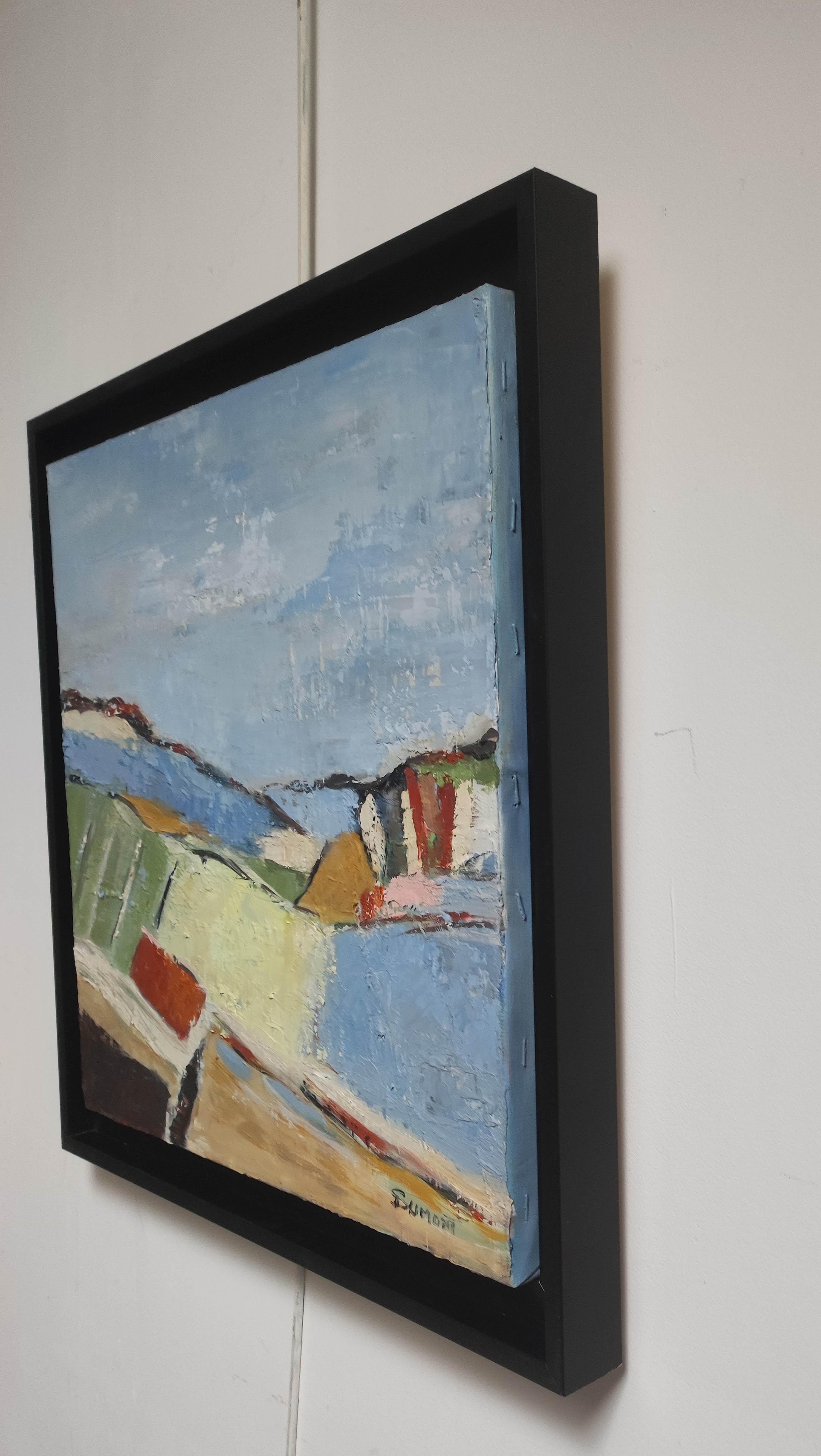  Les champs d'été, paysage abstrait bleu, huile sur toile expressionniste moderne - Abstrait Painting par SOPHIE DUMONT