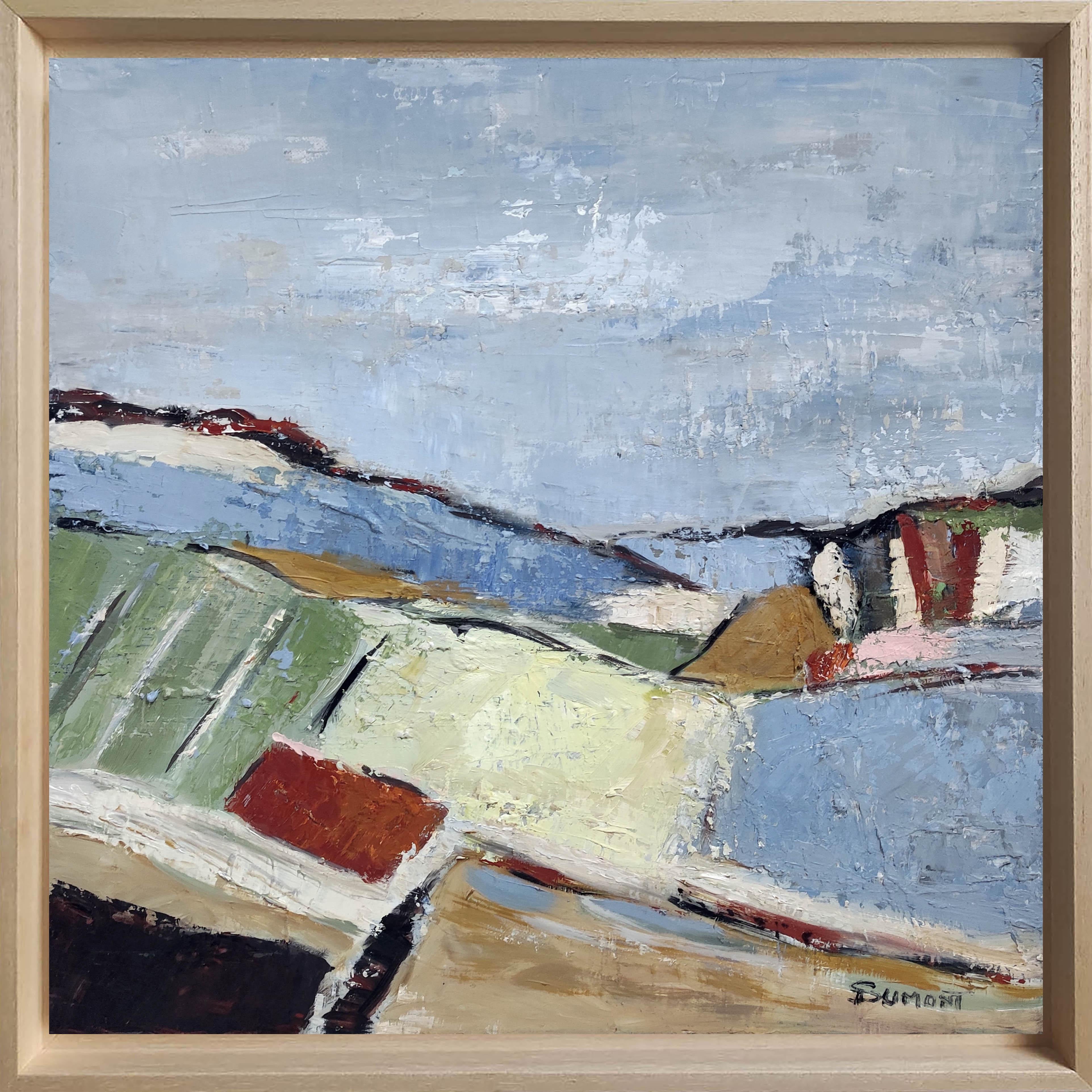  Les champs d'été, paysage abstrait bleu, huile sur toile expressionniste moderne - Painting de SOPHIE DUMONT