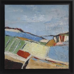  Fields in Summer, Blue Abstract Landscape, Oil on Canvas Expressionist, Modern