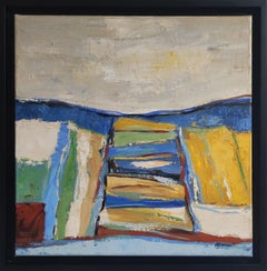 Fin d'été, abstract landscape, expressionism, oil on canvas, countryside blue
