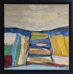 Fin d'été, abstract landscape, expressionism, oil on canvas, countryside blue