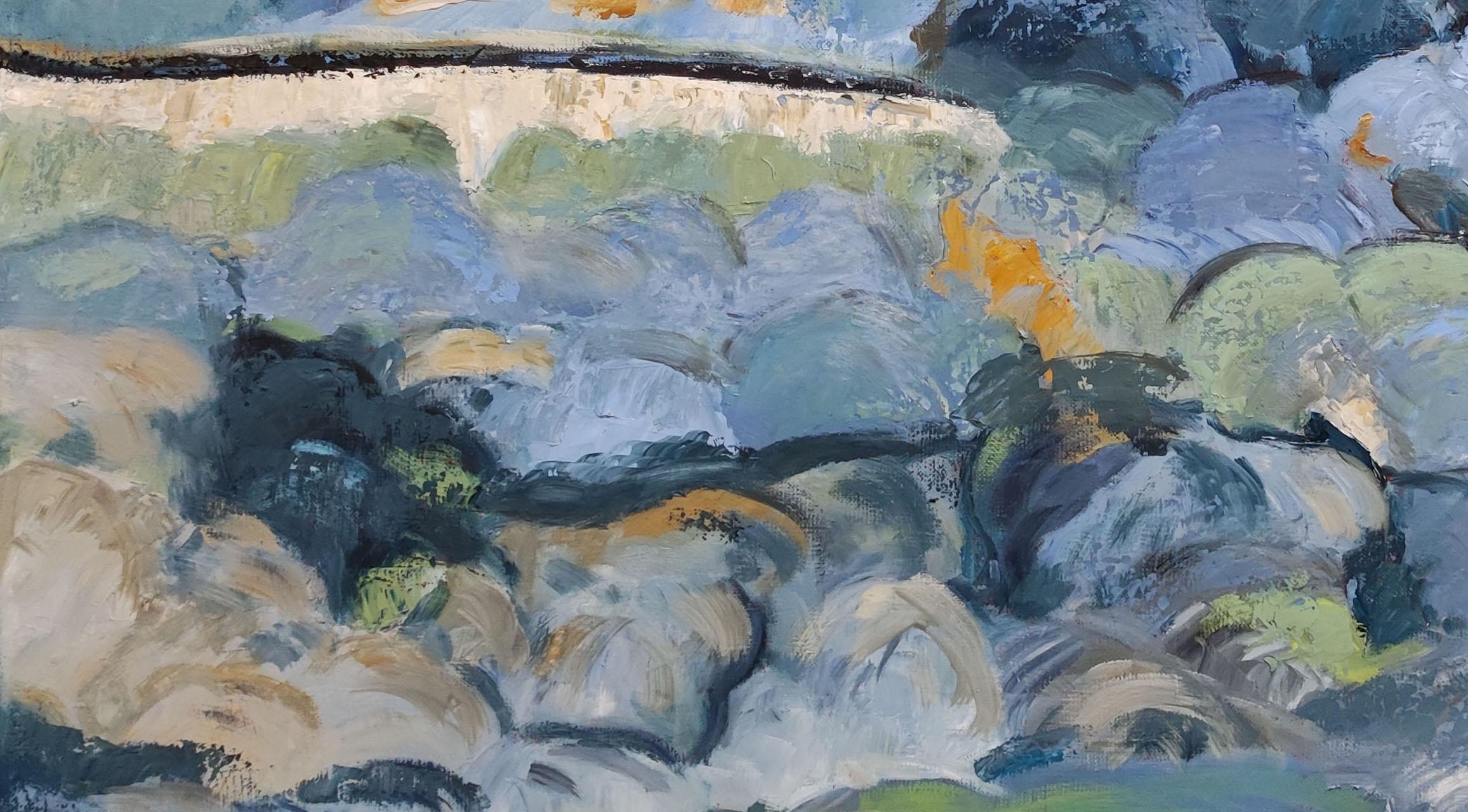 FORET EN ETE, paesaggio astratto blu, olio su tela, espressionismo, campagna 3