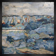 FORET EN ETE, paesaggio astratto blu, olio su tela, espressionismo, campagna