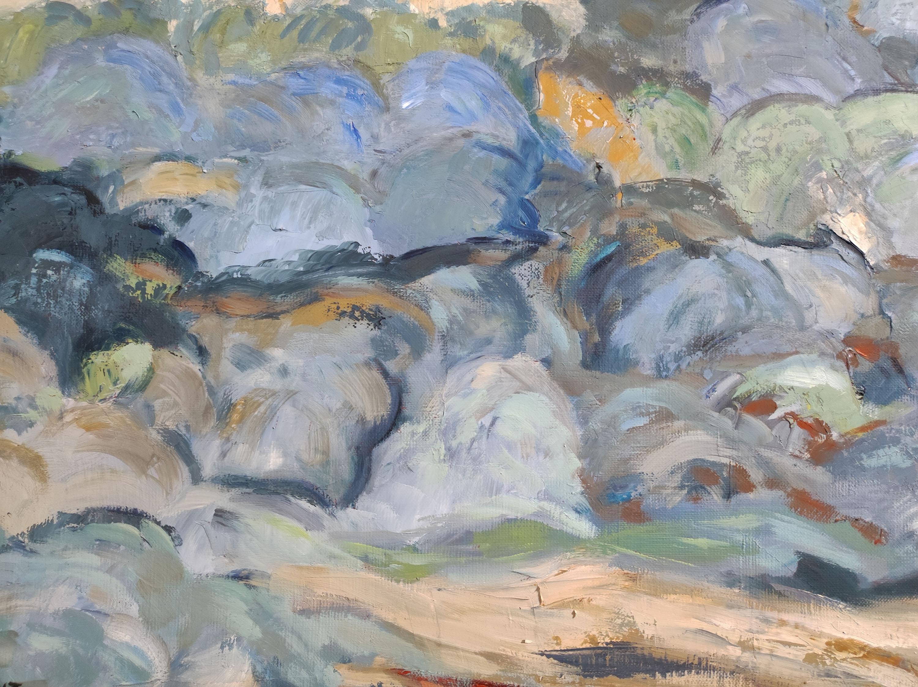 FORET EN ETE, paesaggio astratto blu, olio su tela, espressionismo, campagna 8