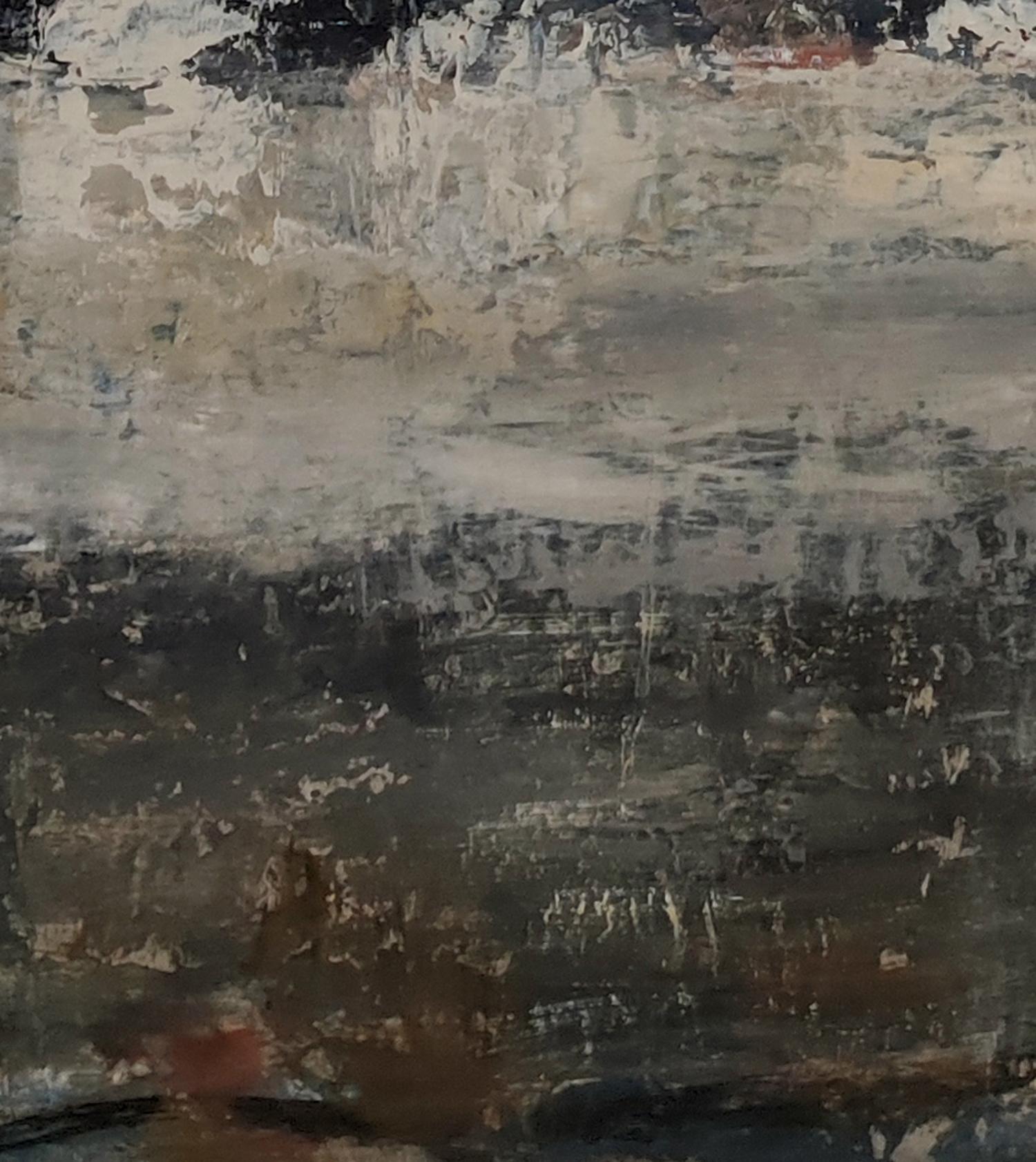 fracture, black abstract, stratas, oil on canvas, texture, expressionism - Abstract Painting by SOPHIE DUMONT