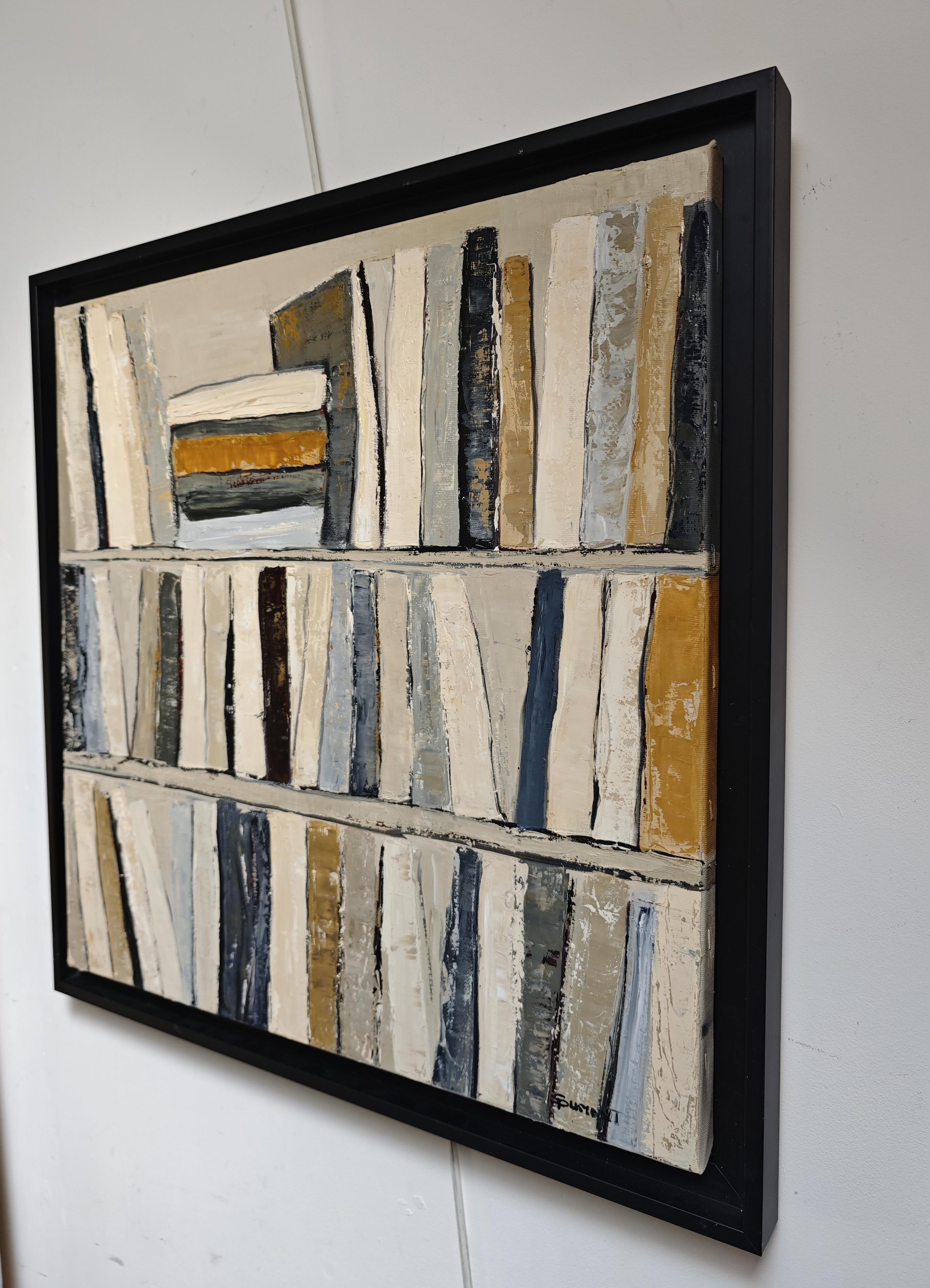 Fragments of Reading - Abstract library, textured painting, Oil on canvas - Painting by SOPHIE DUMONT