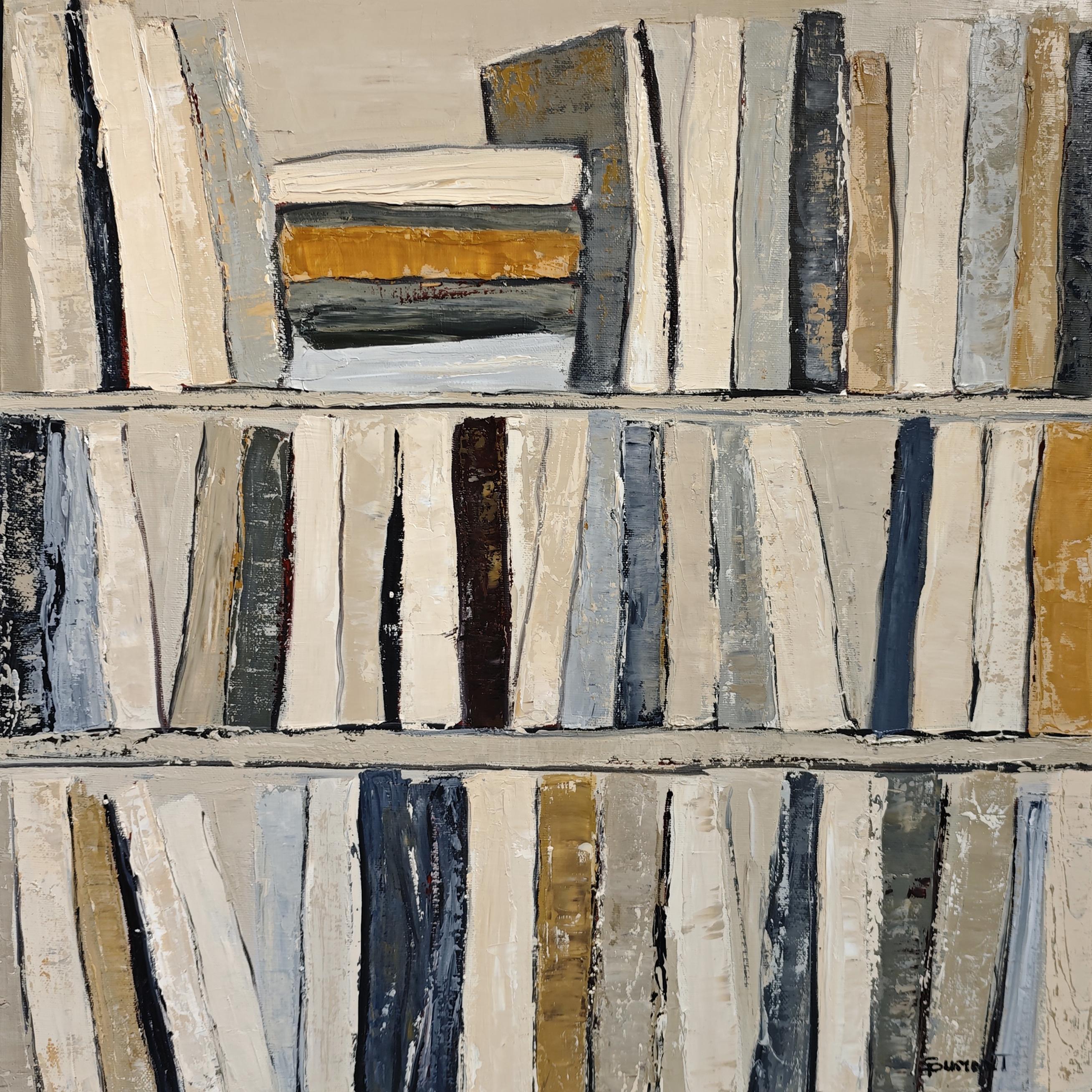 Fragments of Reading - Abstract library, textured painting, Oil on canvas - Contemporary Painting by SOPHIE DUMONT