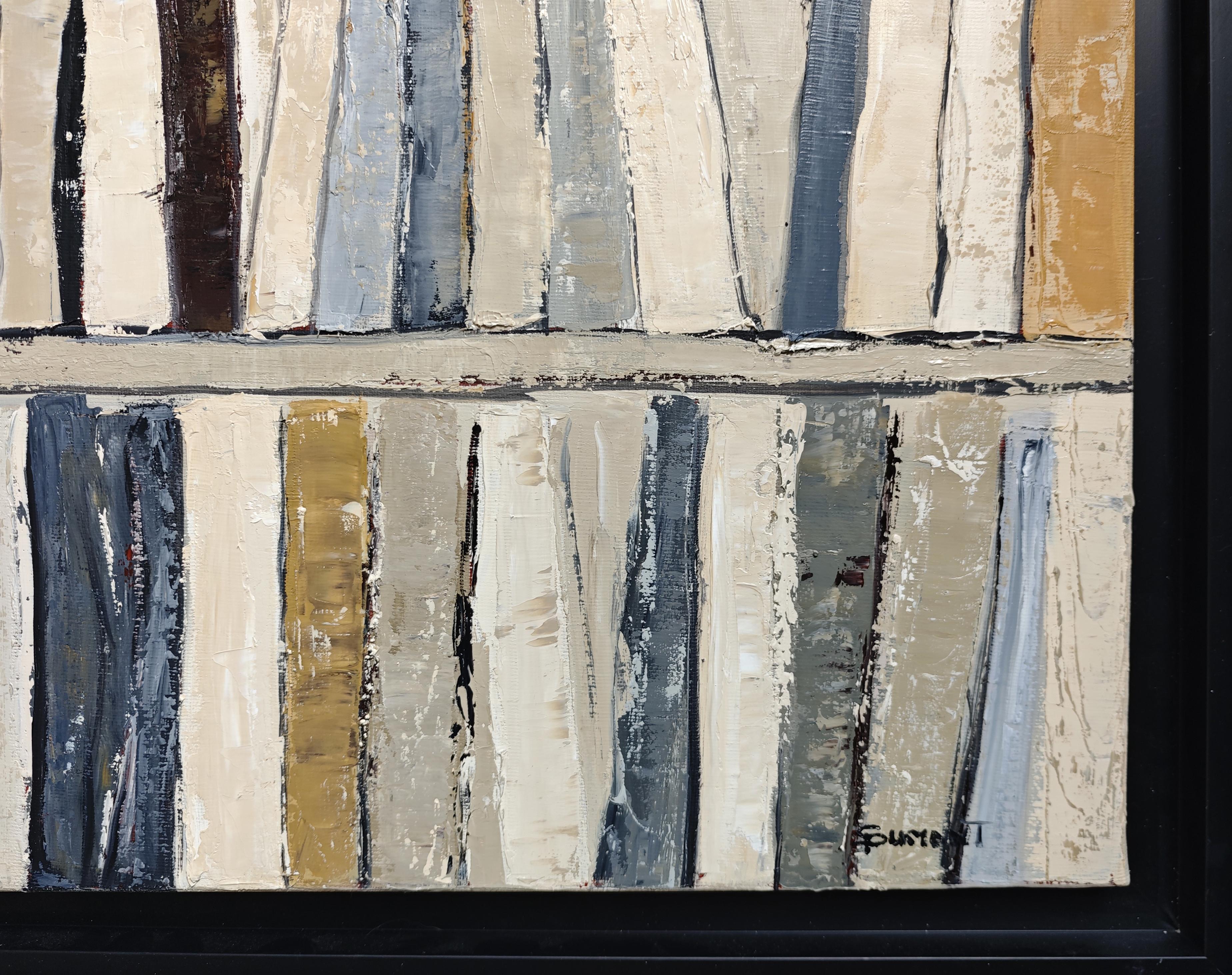 Fragments of Reading - Abstract library, textured painting, Oil on canvas - Brown Still-Life Painting by SOPHIE DUMONT