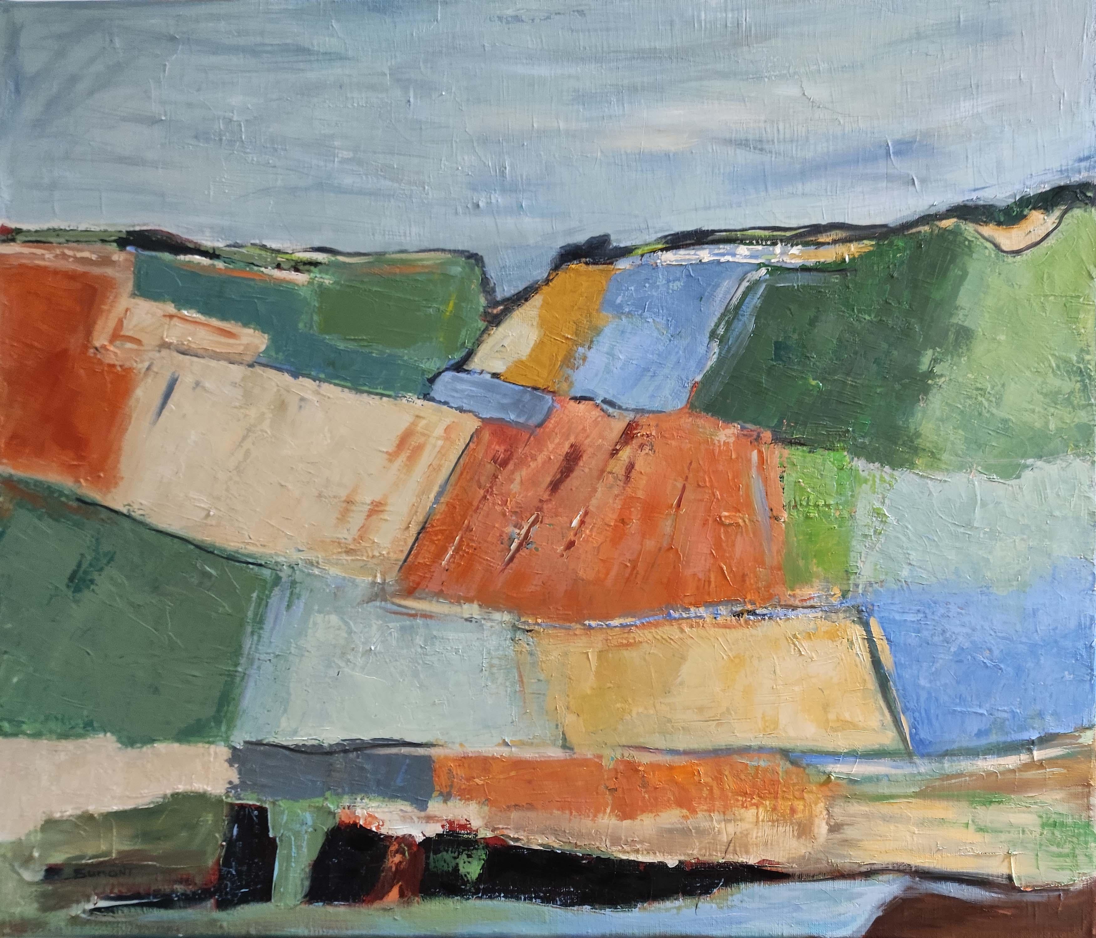 Francia, paesaggio di campagna, blu, verde, astratto, espressionismo, texture ad olio 3