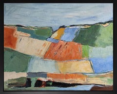 France, countryside landscape, blue, green, abstract, expressionism, oil texture