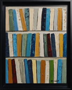 Freedom of words, Abstract Library, Geometric, Contemporary, Oil, Books
