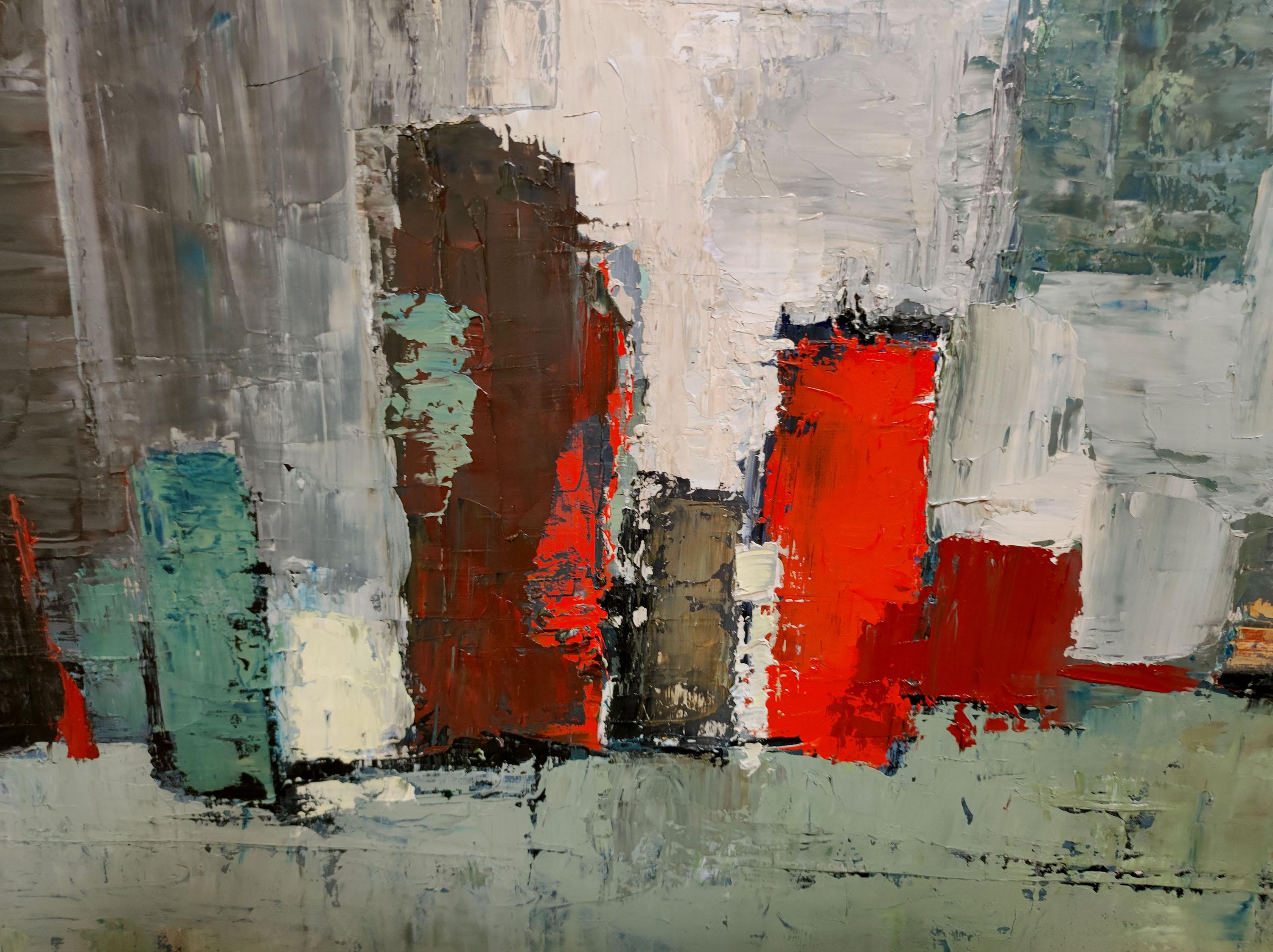 fuga, verde astratto, espressionismo, natura morta, artista francese, olio su tela 1
