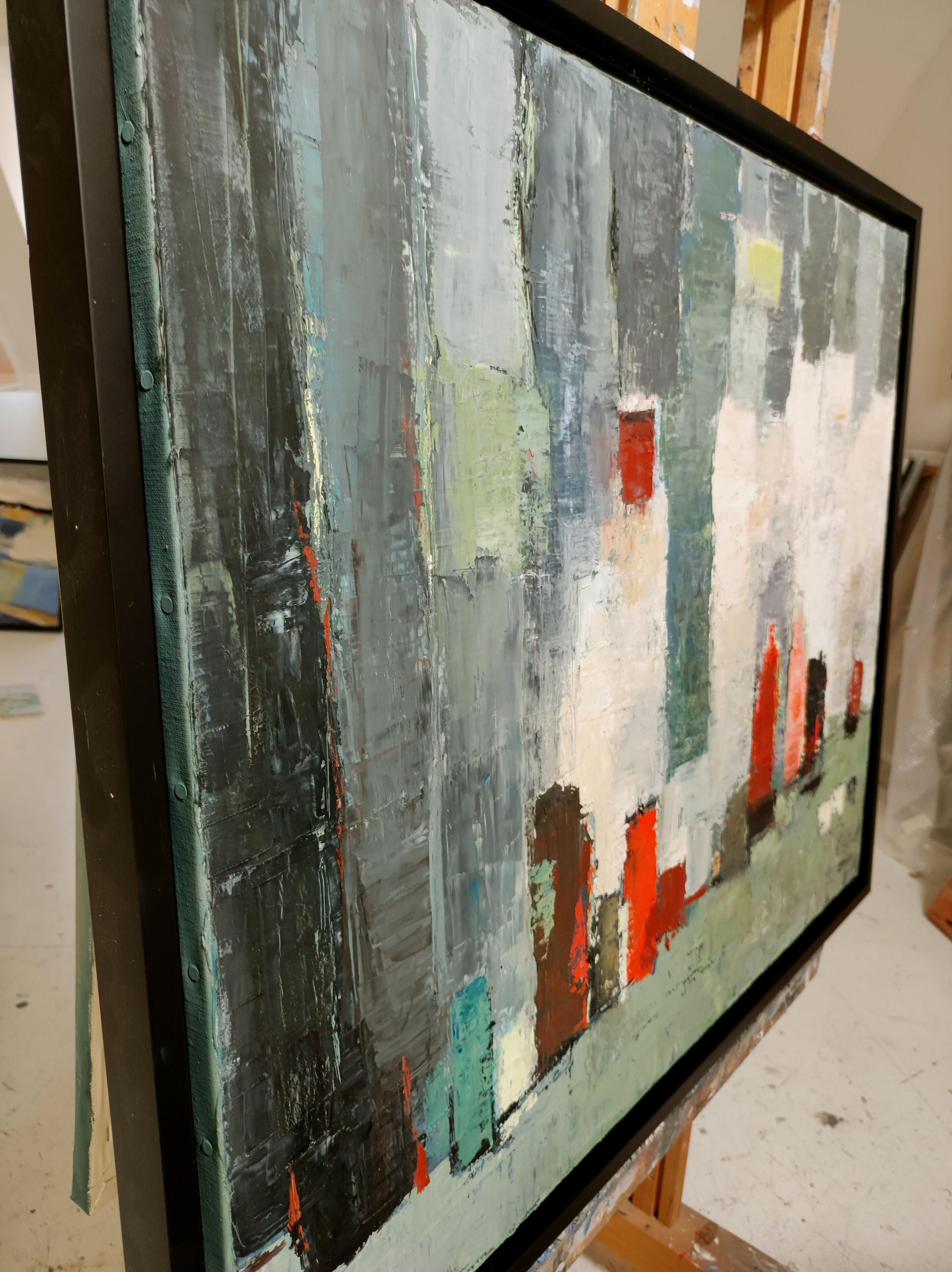 fuga, verde astratto, espressionismo, natura morta, artista francese, olio su tela 4